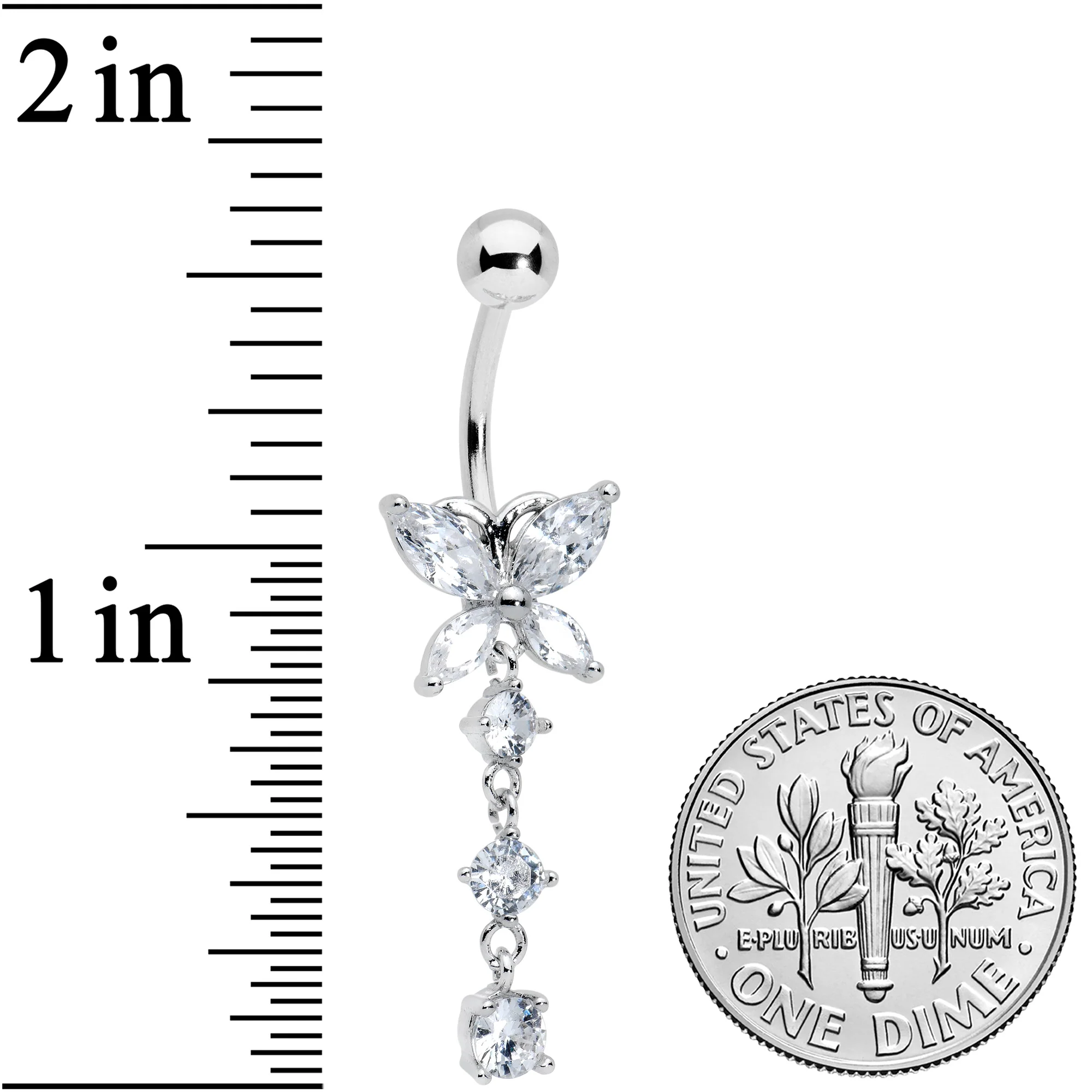 Clear CZ Gem Open Wing Butterfly Dangle Belly Ring - Image 2