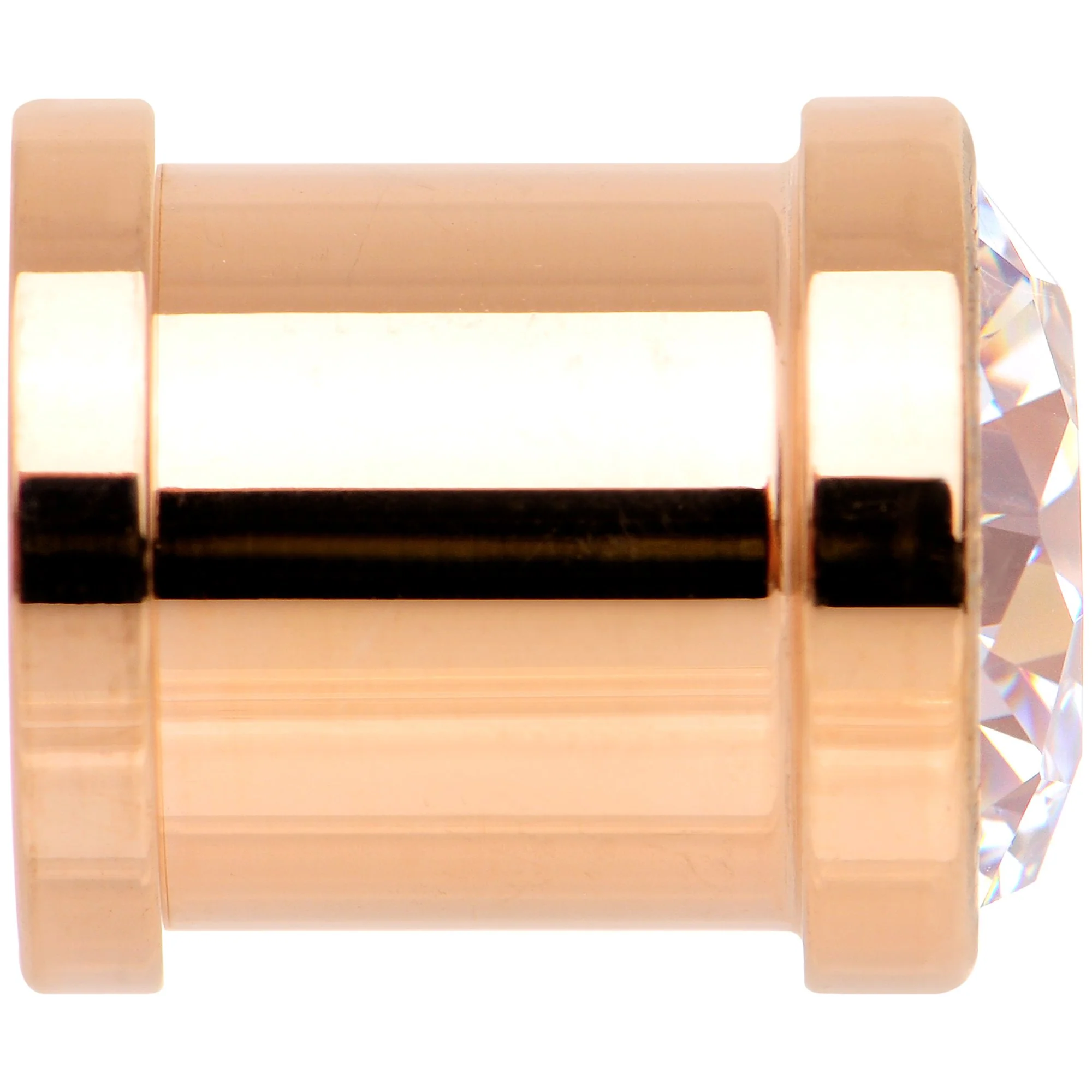 Clear CZ Gem Rose Gold PVD Glitzy Screw Fit Tunnel Plug Set - Image 4