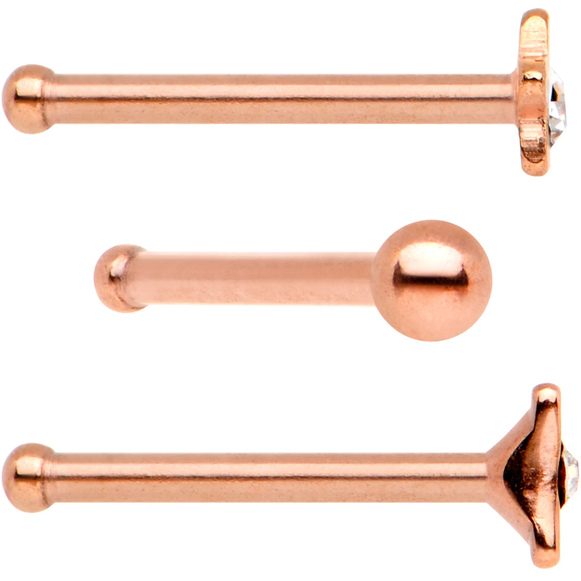 Clear CZ Gem Rose Gold PVD Night Sky Nose Bone 3 Pack Set - Image 2