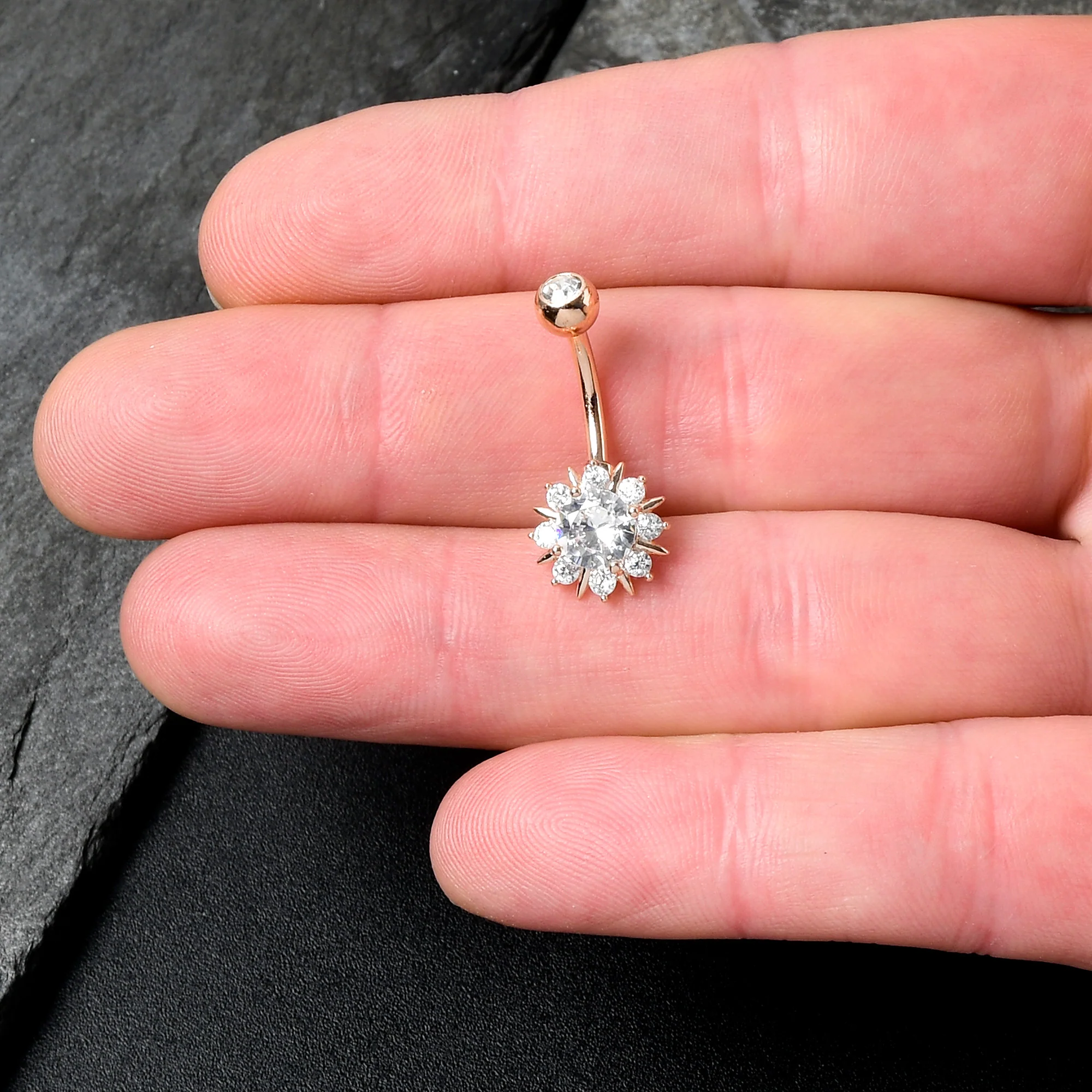 Clear CZ Gem Rose Gold Tone Luxury Sun Splash Belly Ring - Image 2