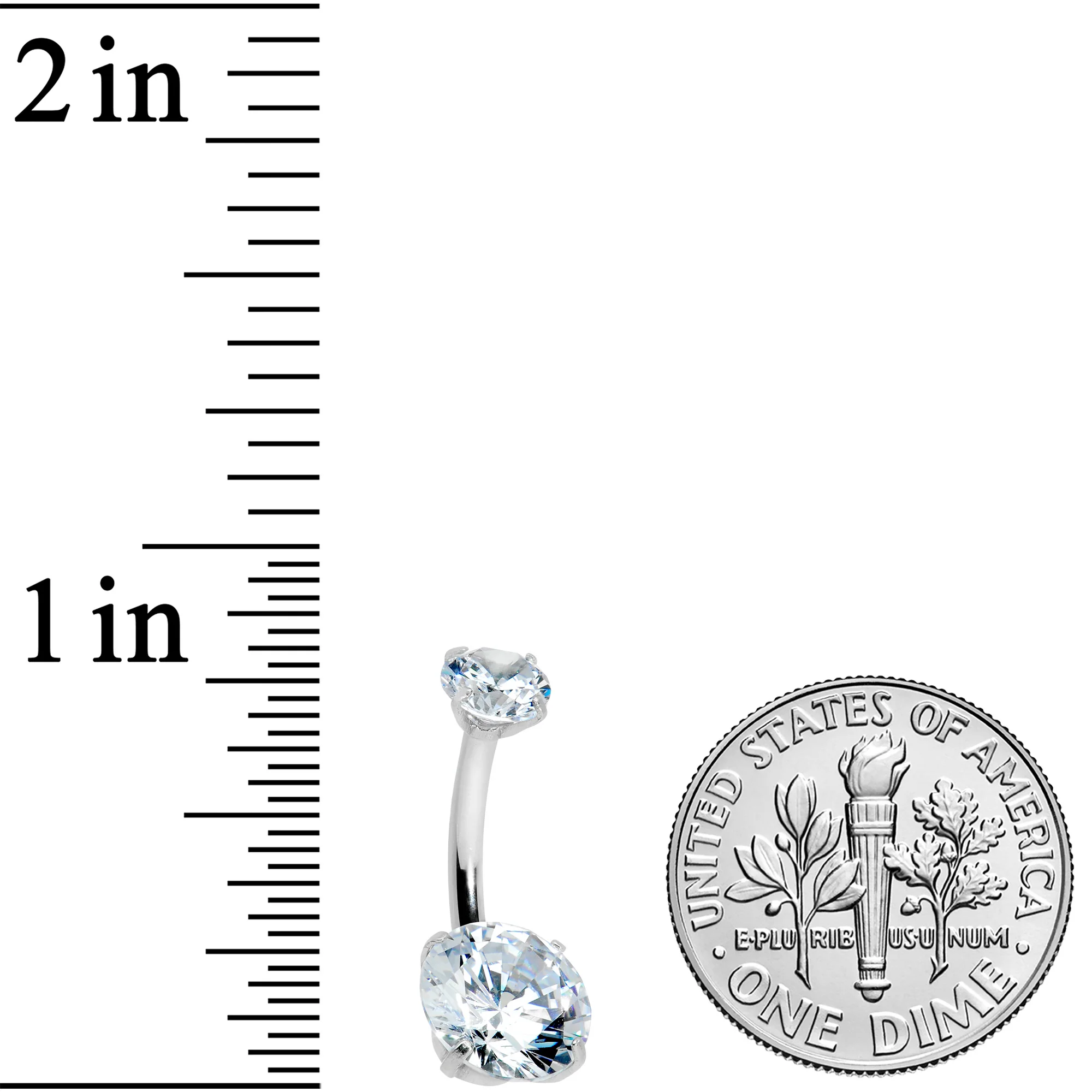 Clear CZ Gem Round Duo Internally Threaded Belly Ring - Image 2