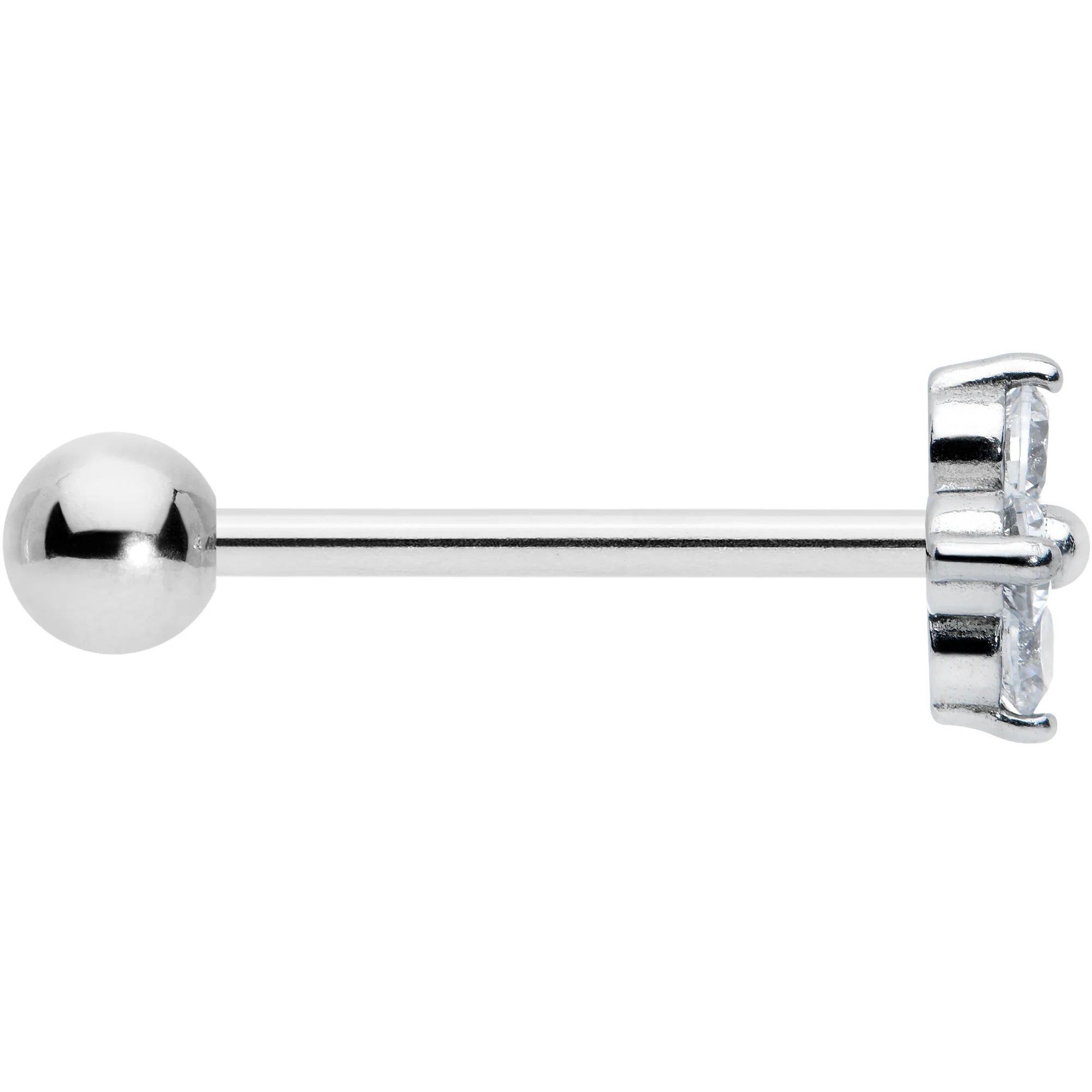 Clear CZ Gem Simple Flower Top Barbell Tongue Ring - Image 3