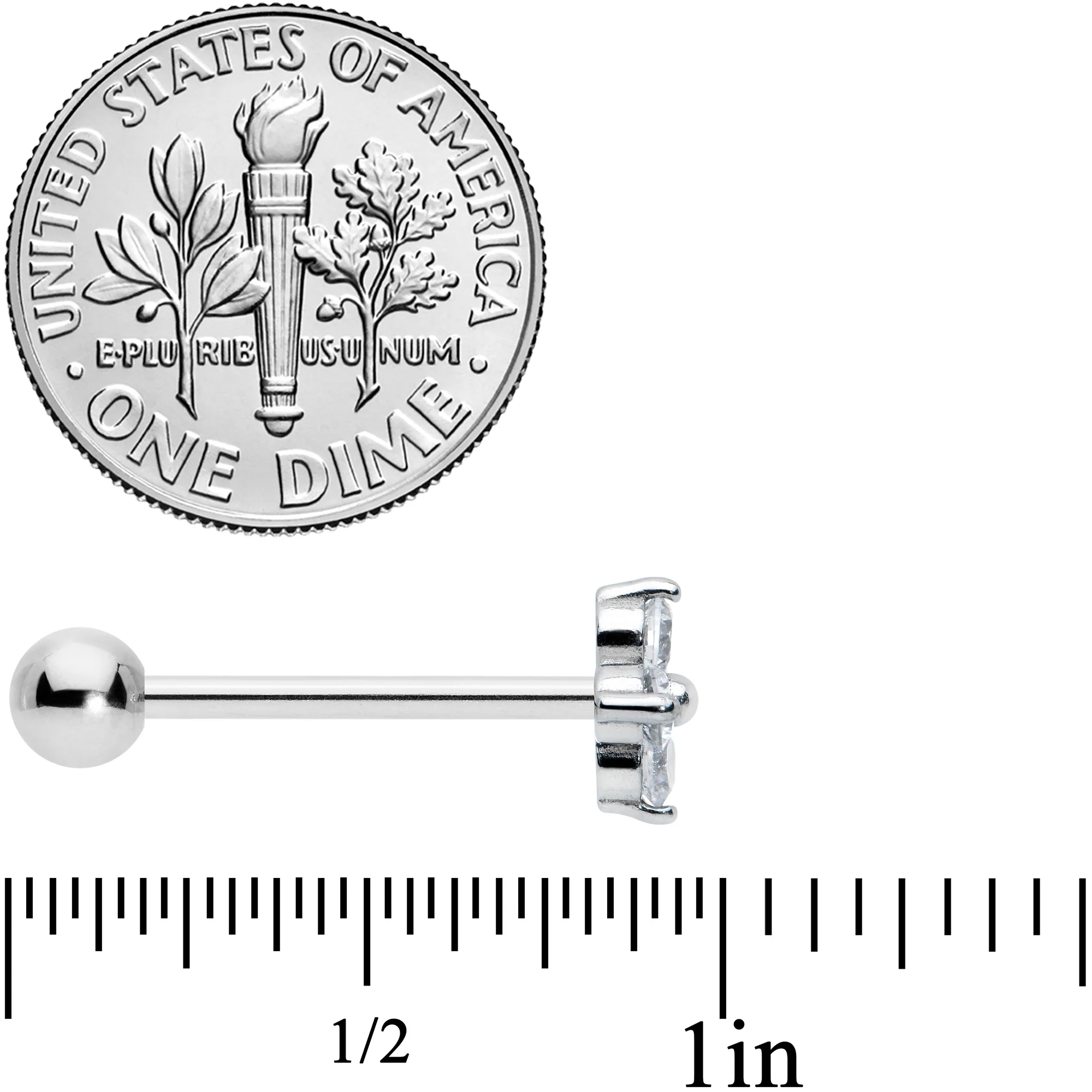 Clear CZ Gem Simple Flower Top Barbell Tongue Ring - Image 4