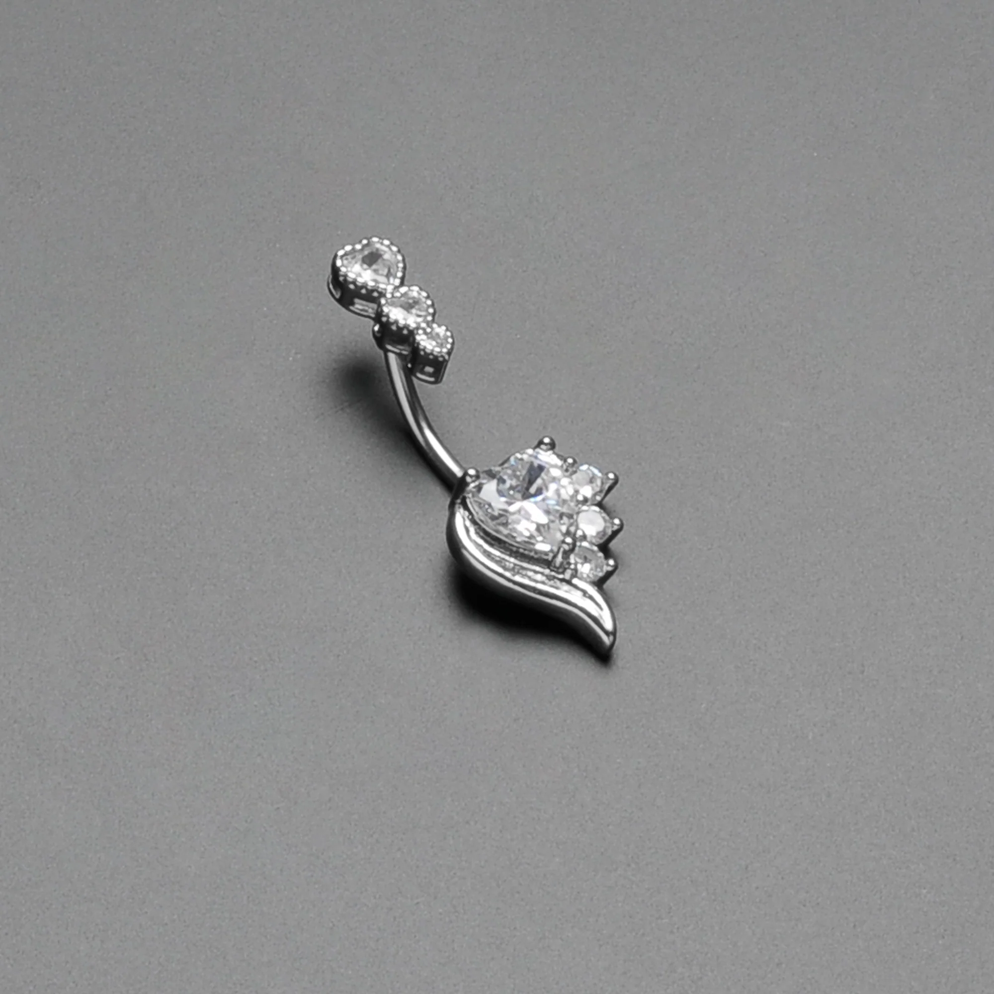 Clear CZ Gem Triple Drop Flare Heart Valentine Double Mount Belly Ring - Image 7