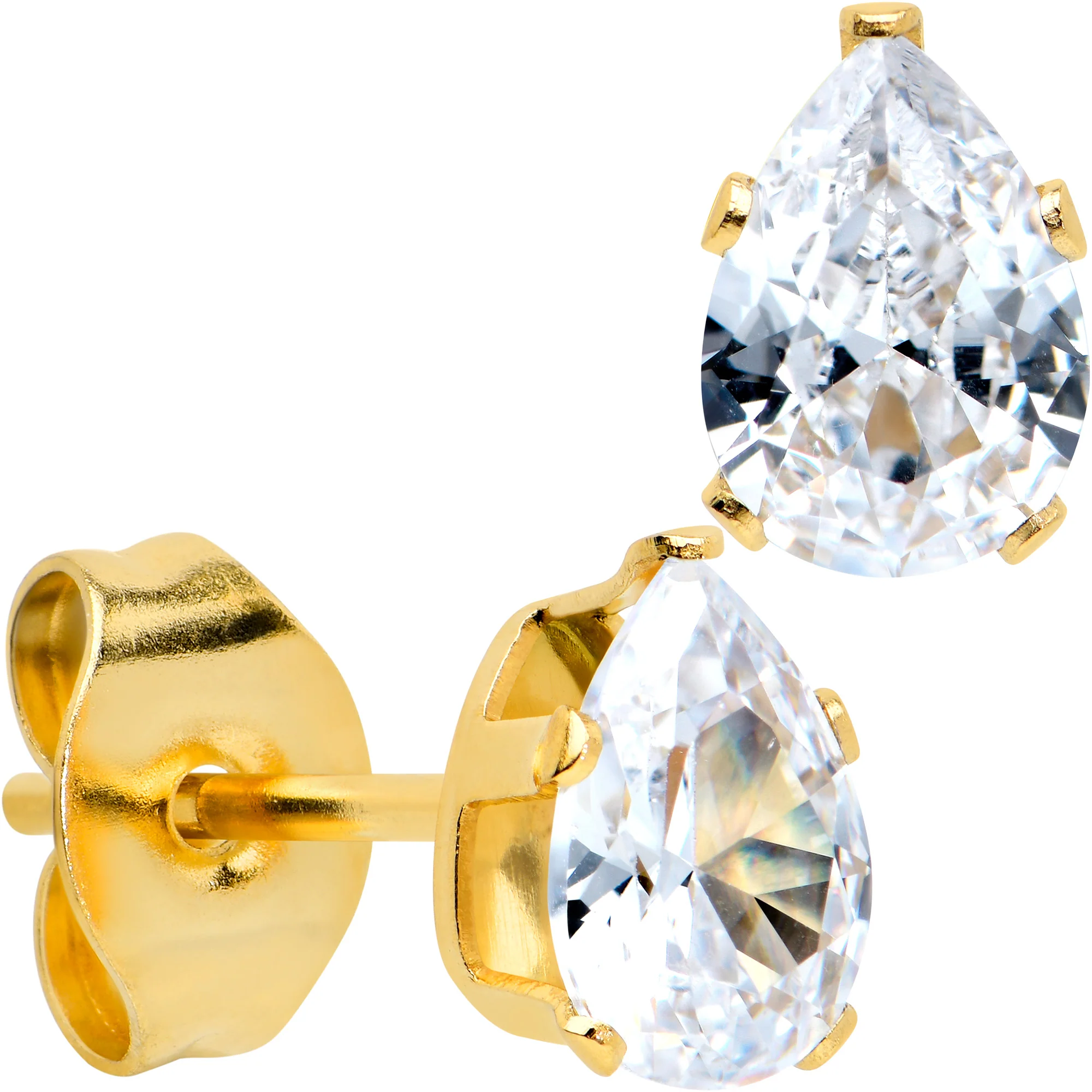 CZ Teardrop Clear Gold Tone Stainless Steel Stud Earrings 3mm to 7mm - Image 7
