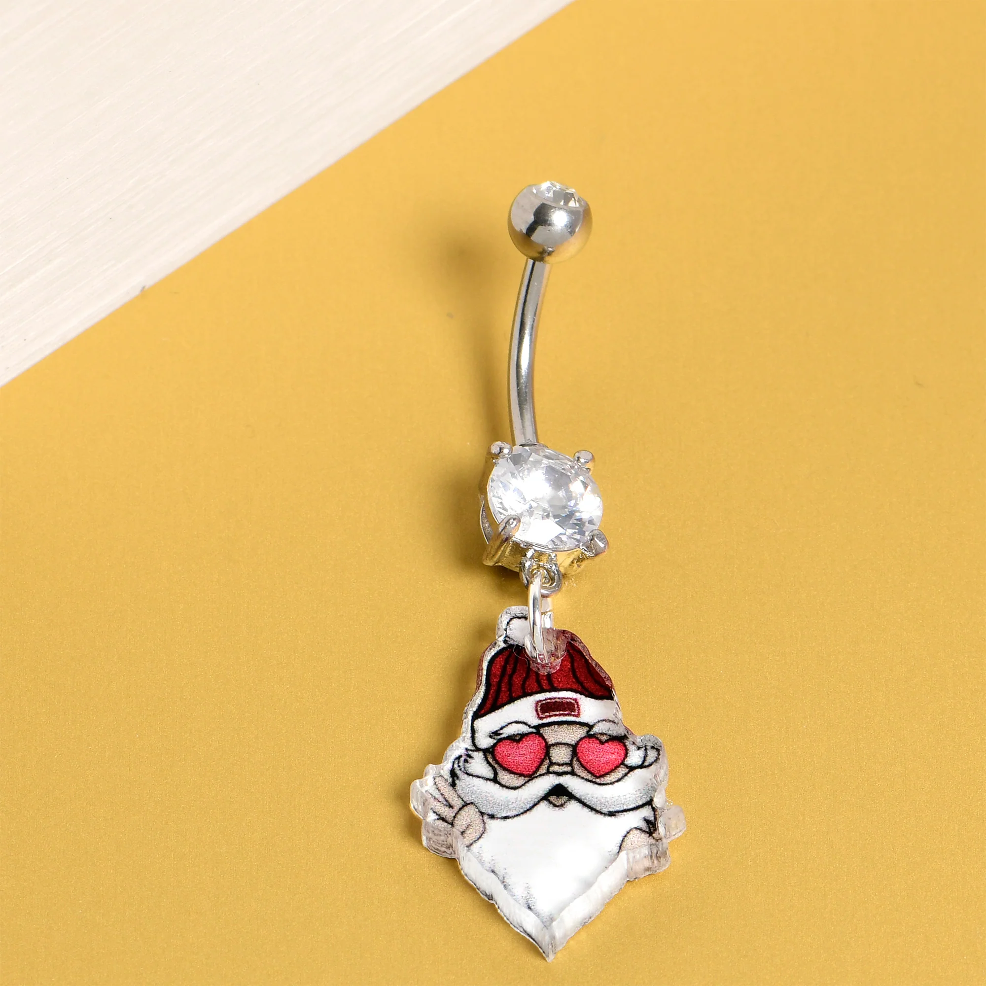 Clear Double Gem Peace Love Santa Dangle Christmas Belly Ring by Onyx O - Image 4