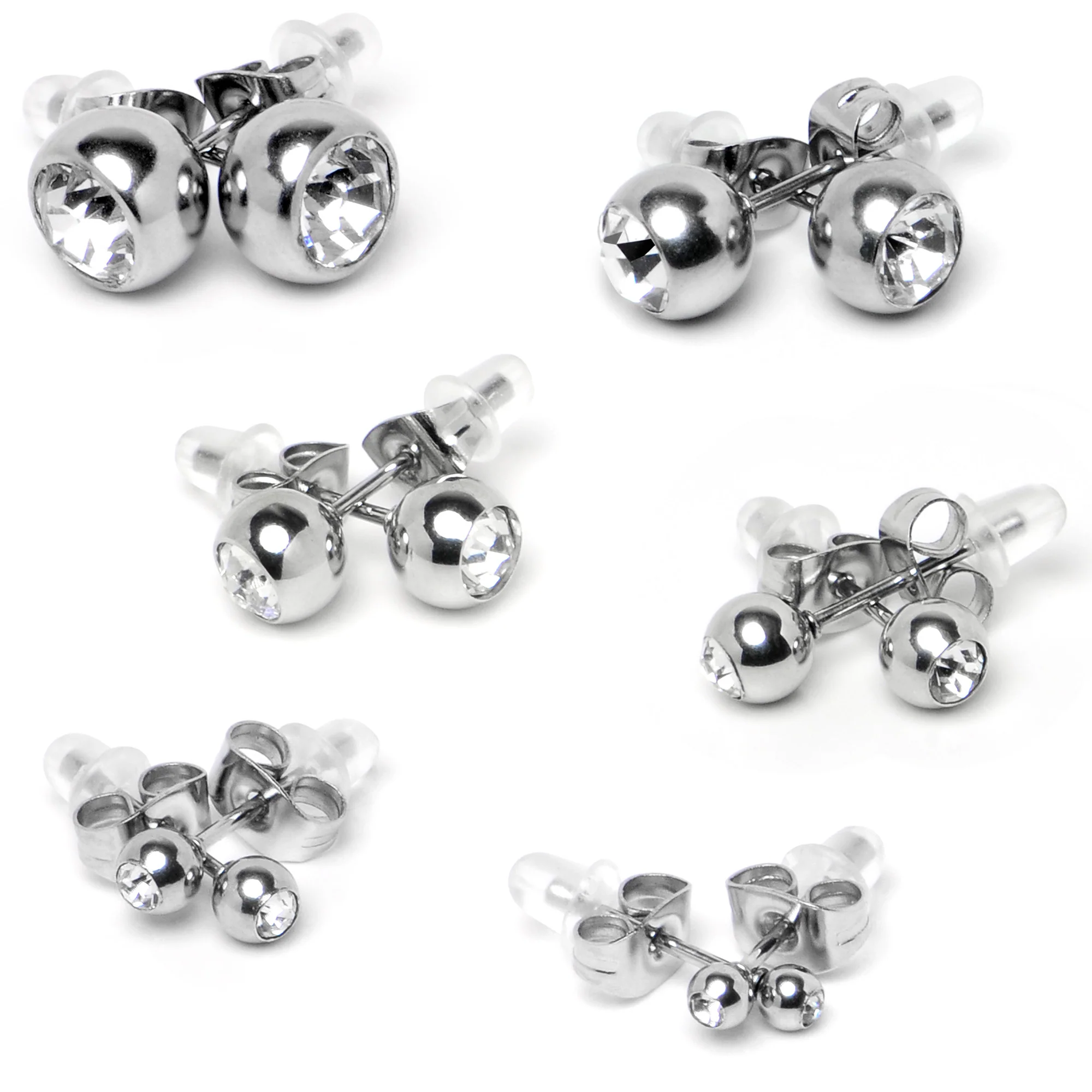 Clear Gem 3mm to 8mm Ball End Stud Earrings Set of 6 - Image 4