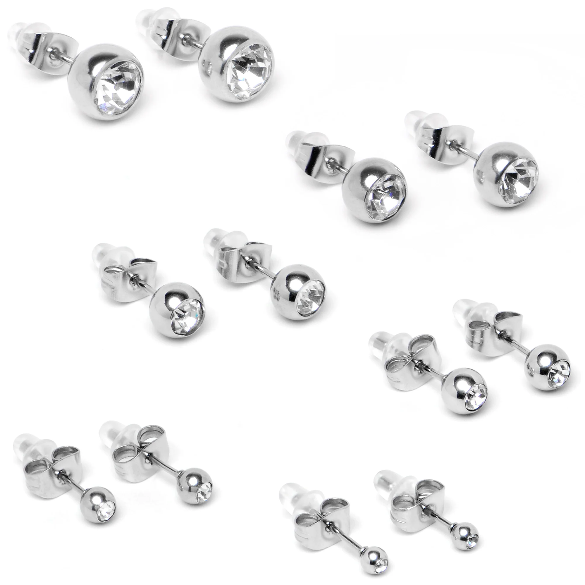 Clear Gem 3mm to 8mm Ball End Stud Earrings Set of 6 - Image 5