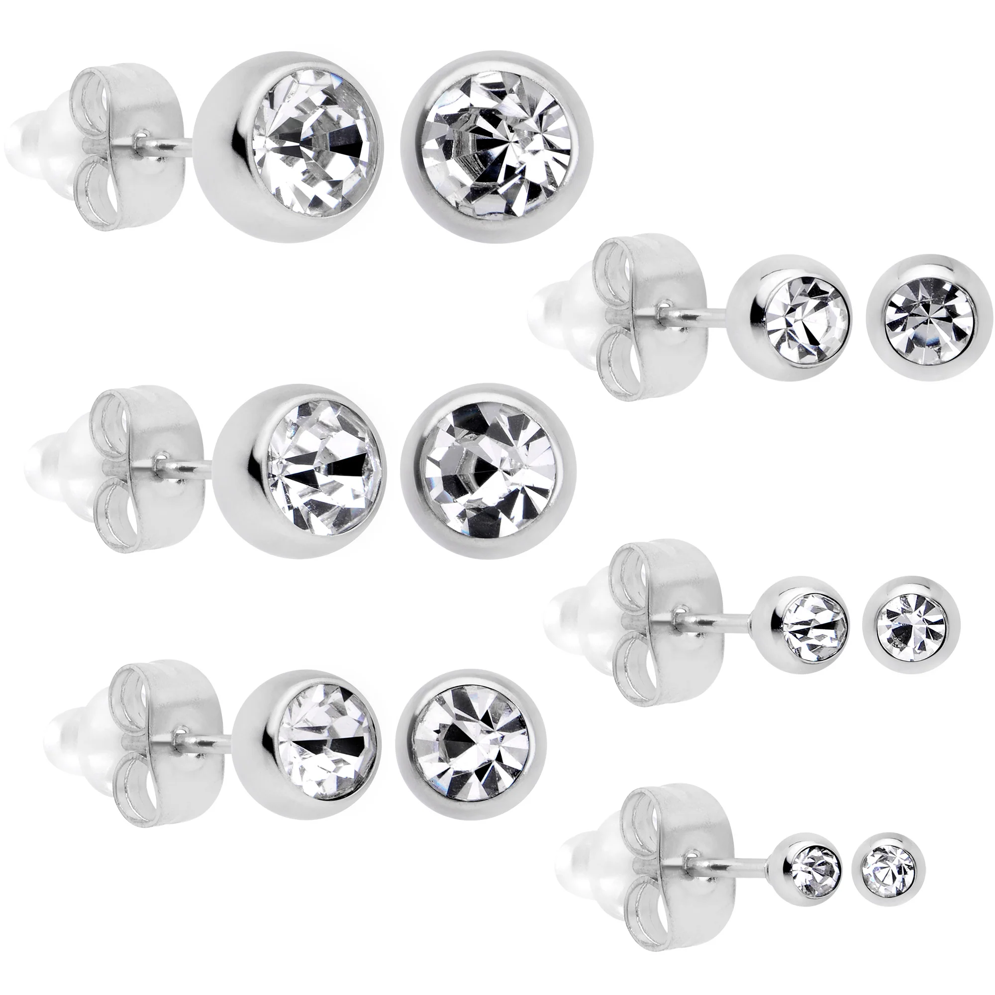 Clear Gem 3mm to 8mm Ball End Stud Earrings Set of 6 - Image 7