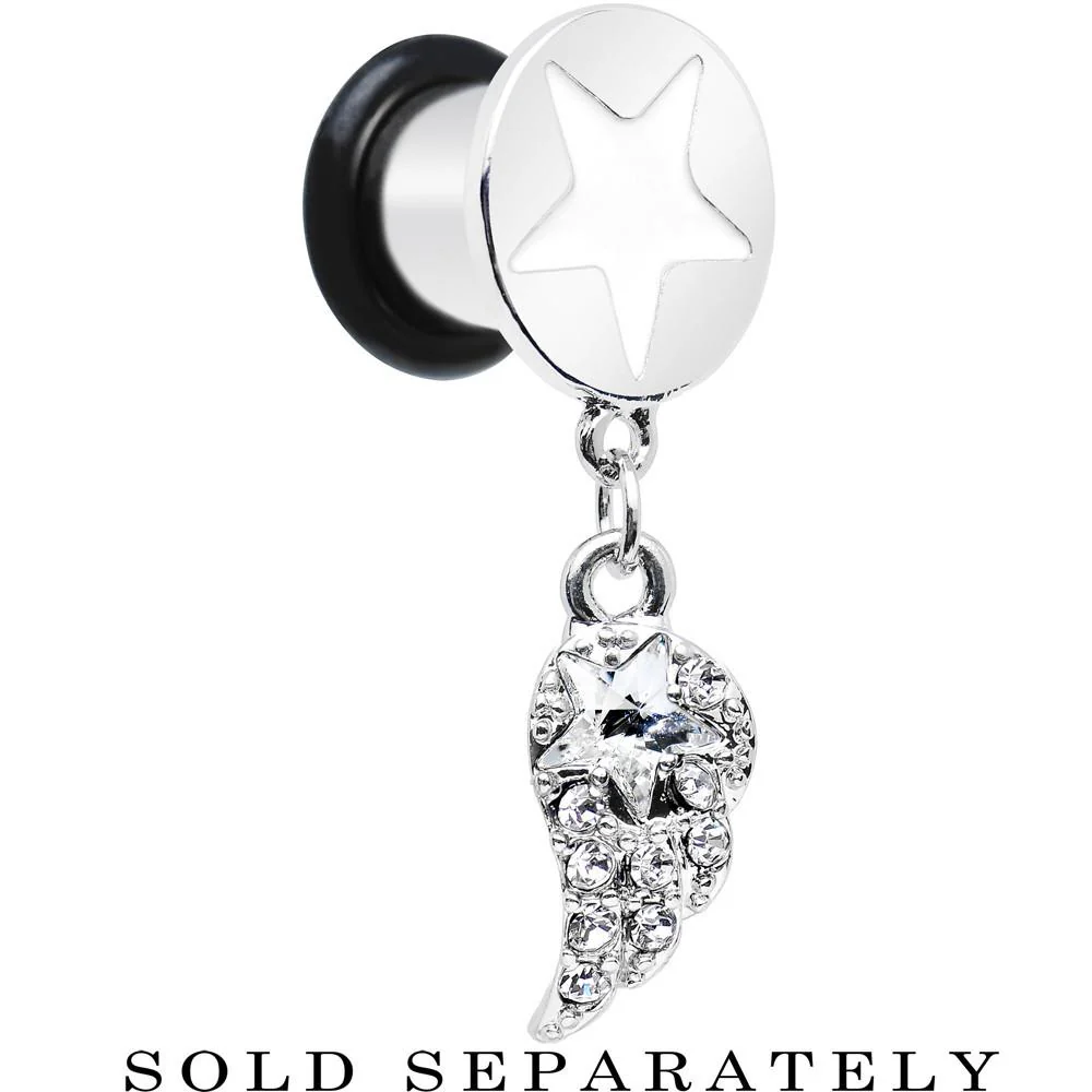 Clear Gem Angel Wing and White Star Single Flare Dangle Plug Sizes 5mm to 14mm - Image 4