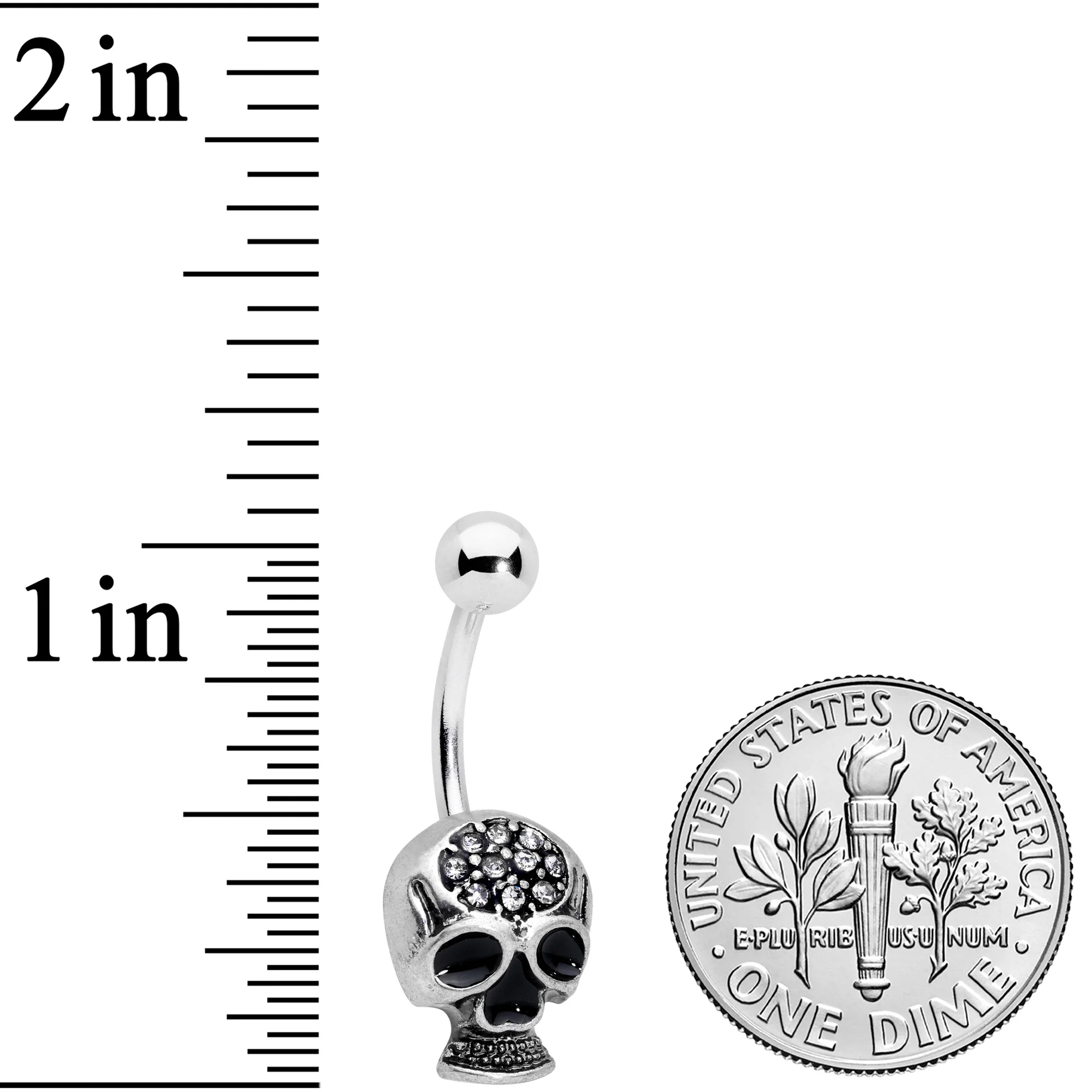 Clear Gem Angular Spooky Goth Skull Halloween Belly Ring - Image 2
