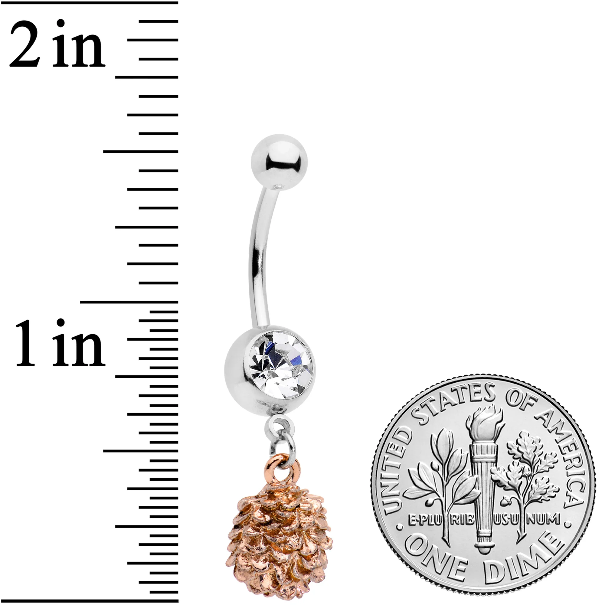Clear Gem Autumn Pine Cone Dangle Belly Ring - Image 2
