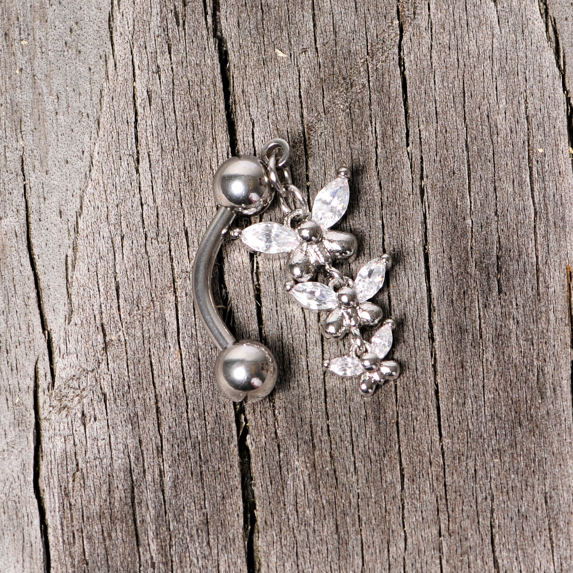 Clear Gem Band of Butterflies Top Mount Dangle Belly Ring - Image 7