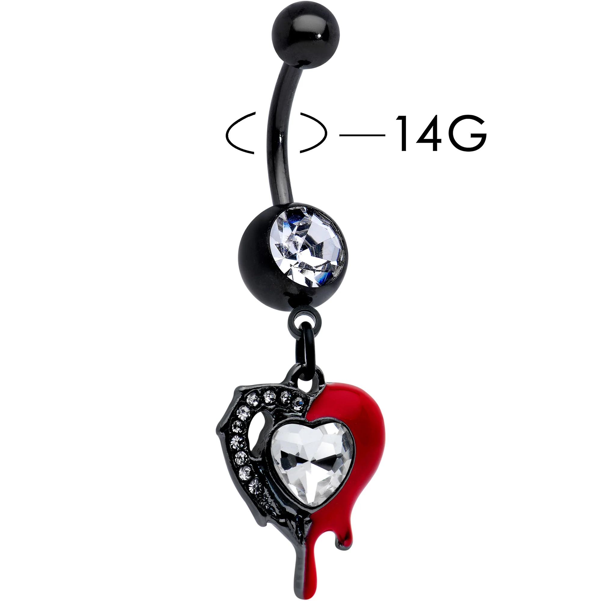 Clear Gem Black Bleeding Heart Dangle Belly Ring - Image 2