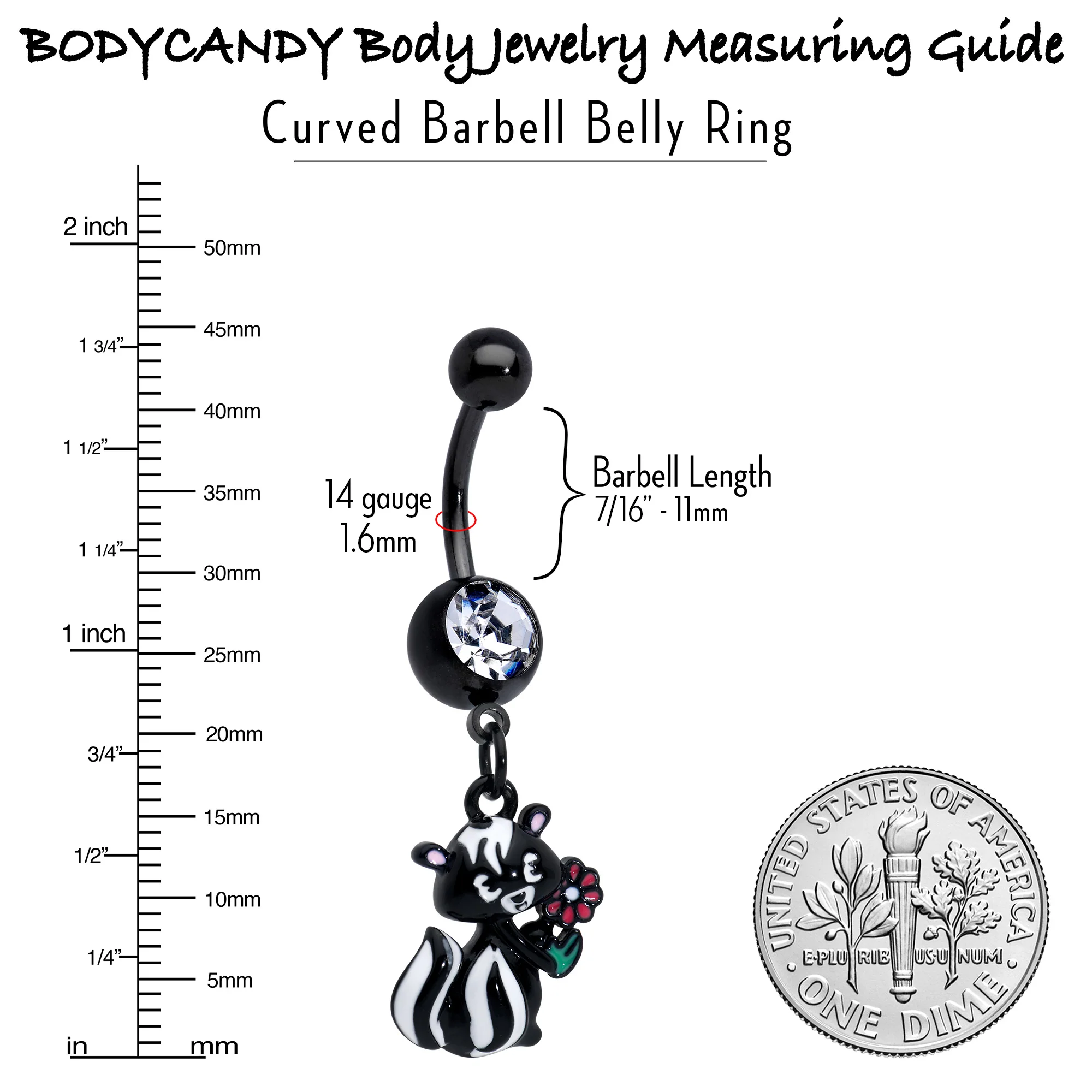 Clear Gem Black Funky Skunk Dangle Belly Ring - Image 7