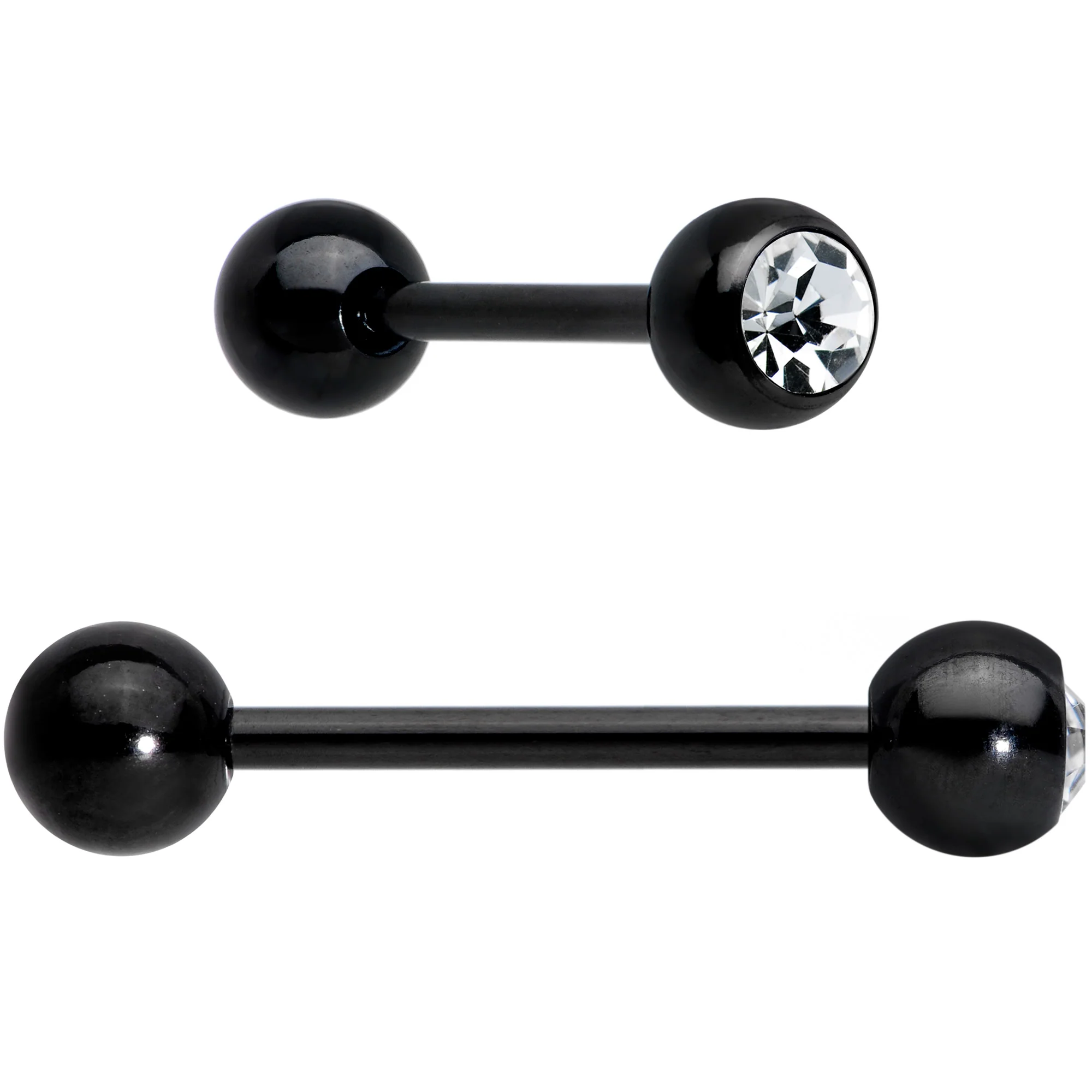 Clear Gem Black Purple Heart Matte Stripe Barbell Tongue Ring Set of 4 - Image 2