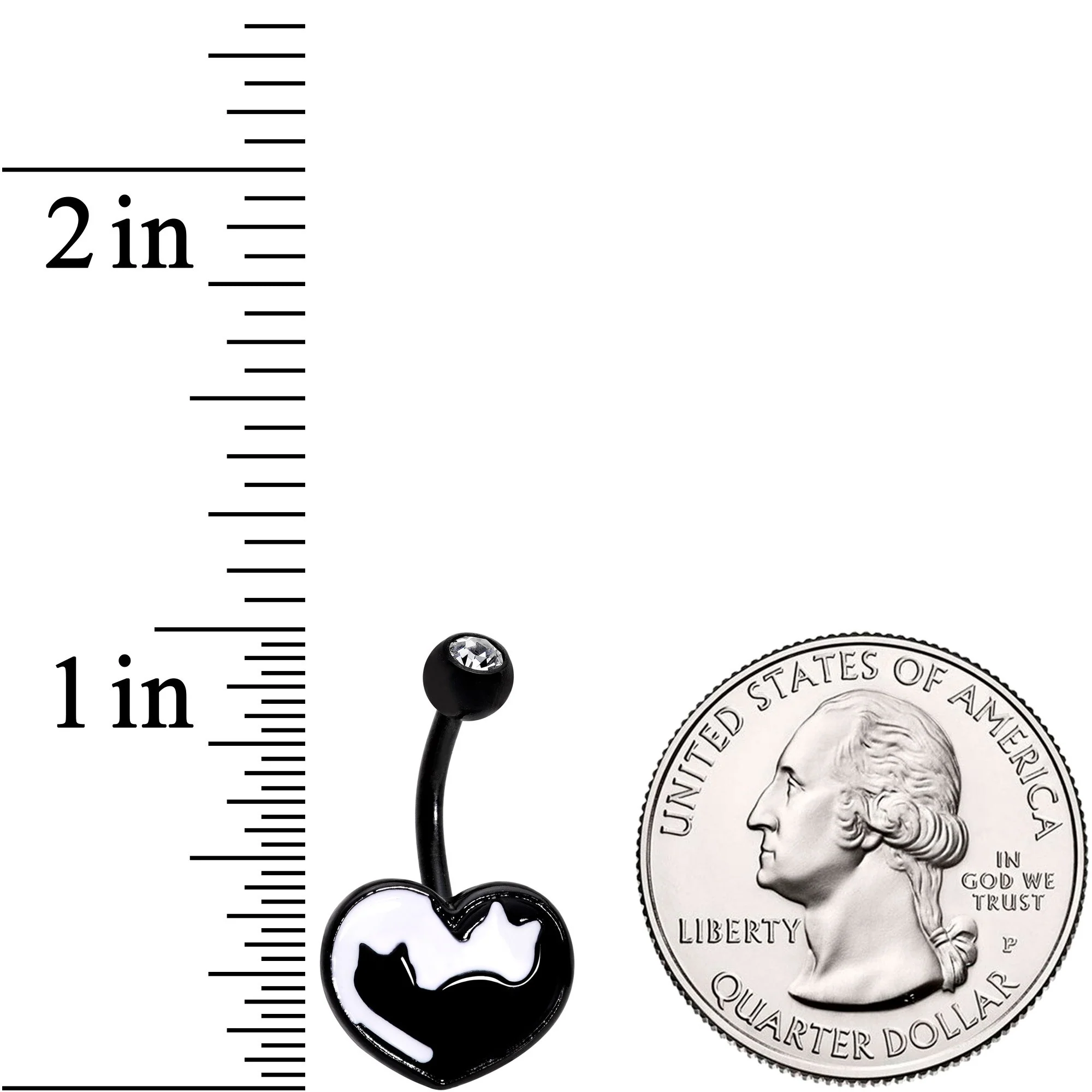 Clear Gem Black White Cat Lover Silhouette Belly Ring - Image 2
