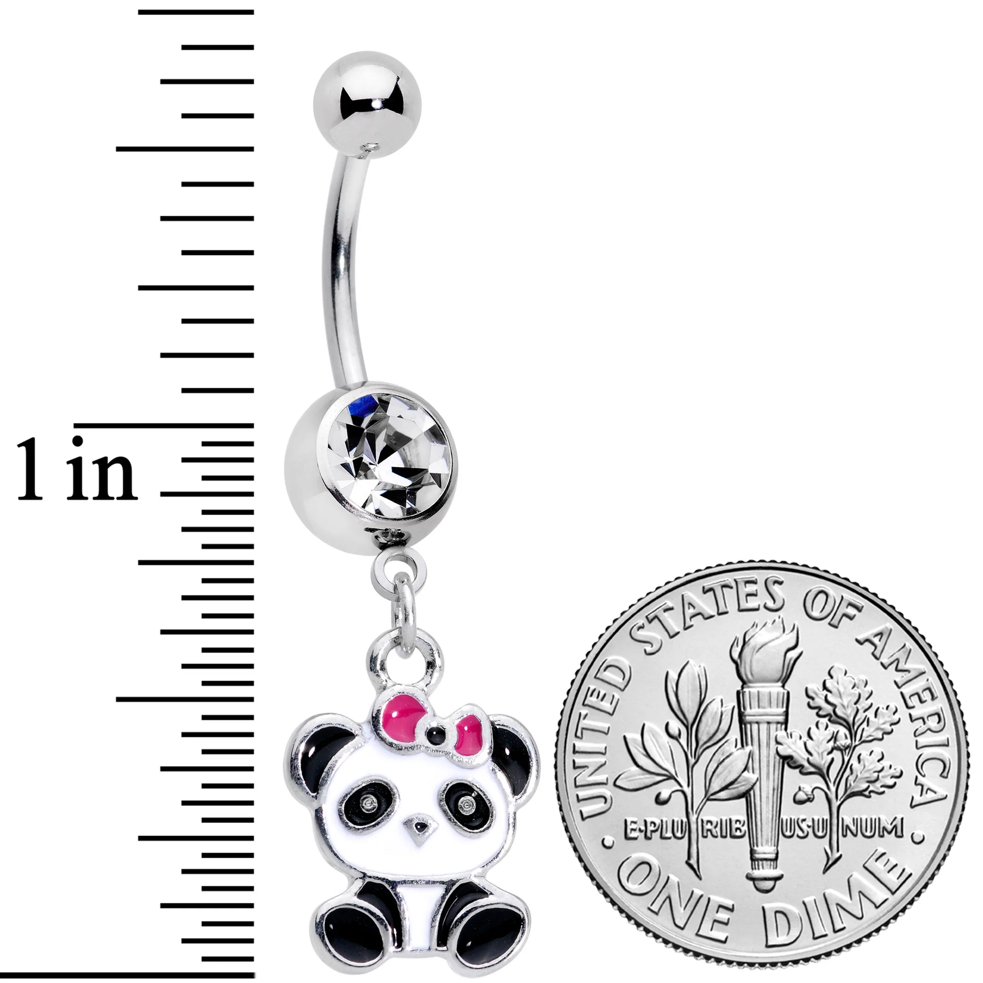Clear Gem Black White Precious Panda Dangle Belly Ring - Image 2