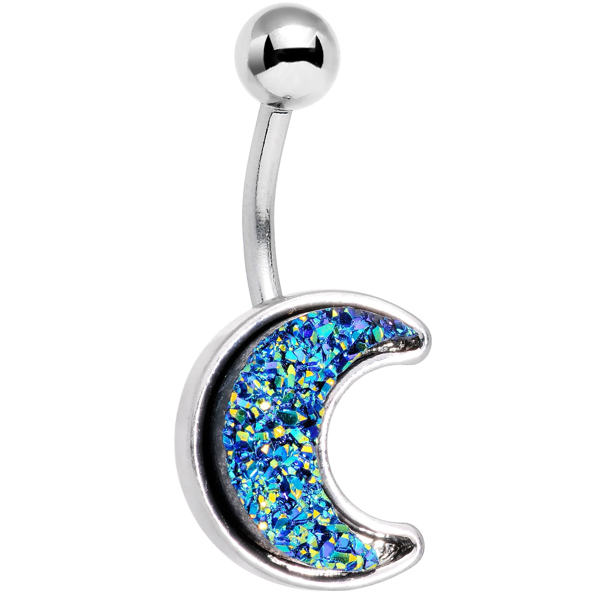 Clear Gem Blue Faux Druzy Crescent Moon Belly Ring Set - Image 2