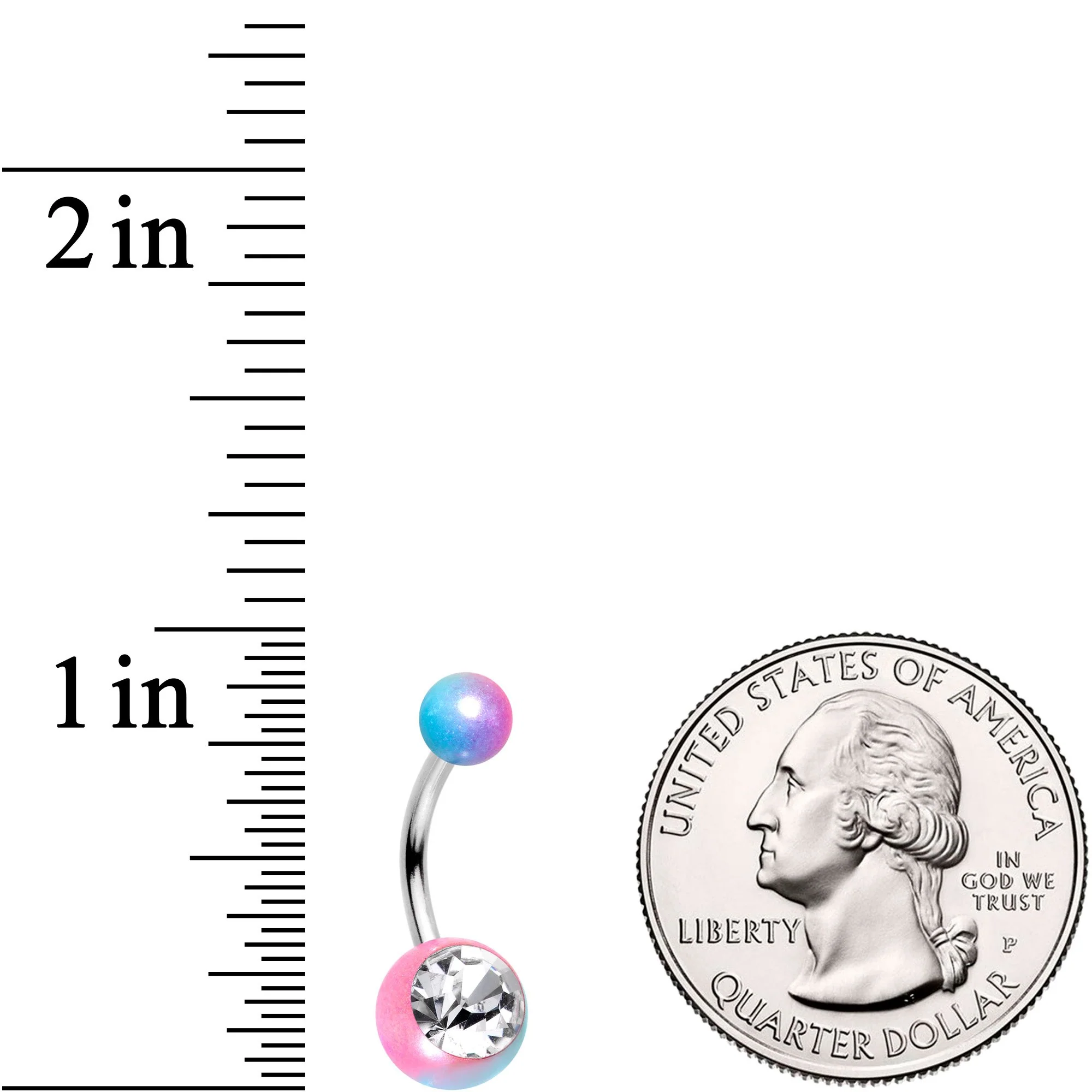 Clear Gem Blue Pink Ombre Pearlescent Acrylic Belly Ring - Image 3