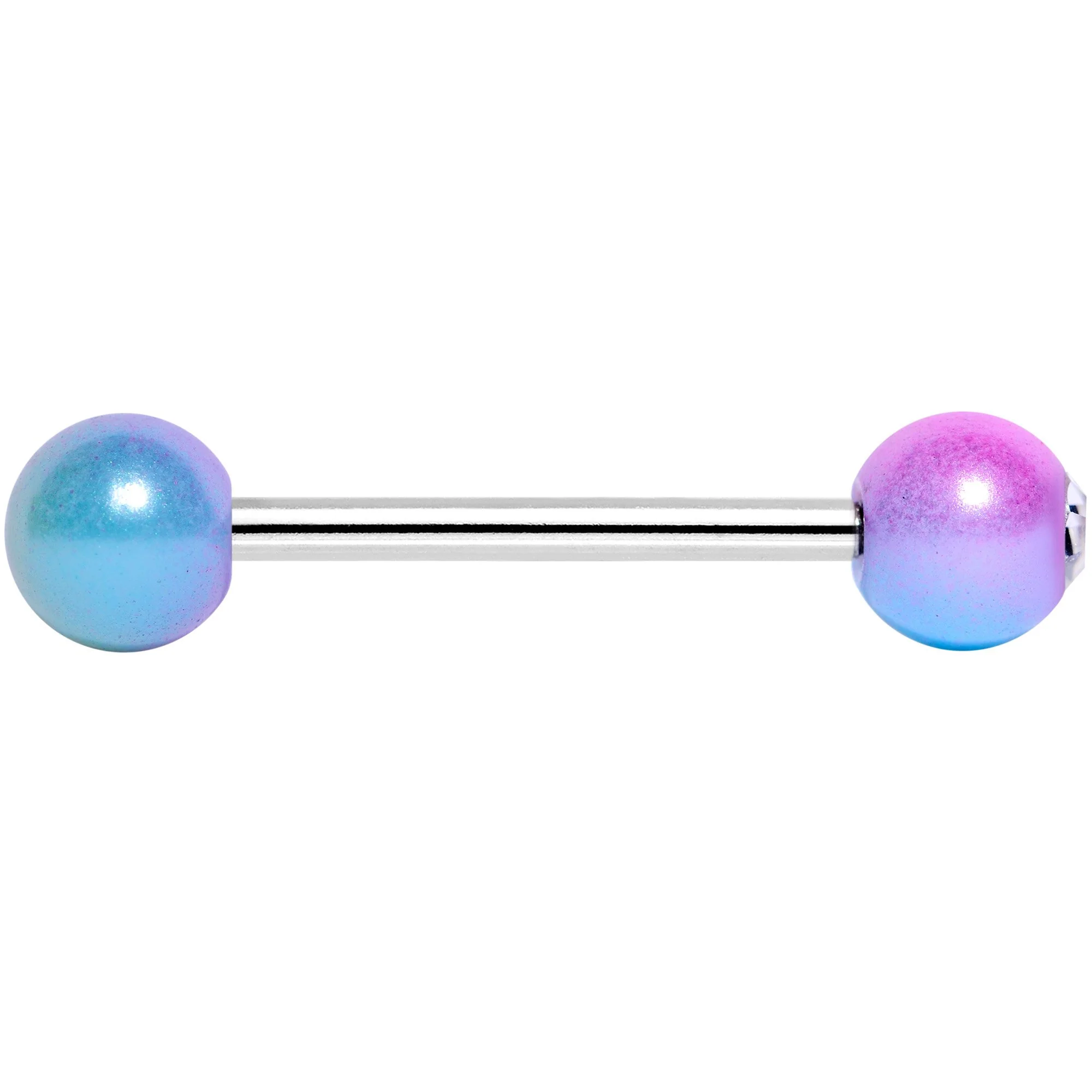 Clear Gem Blue Pink Pearlescent Barbell Tongue Ring - Image 2