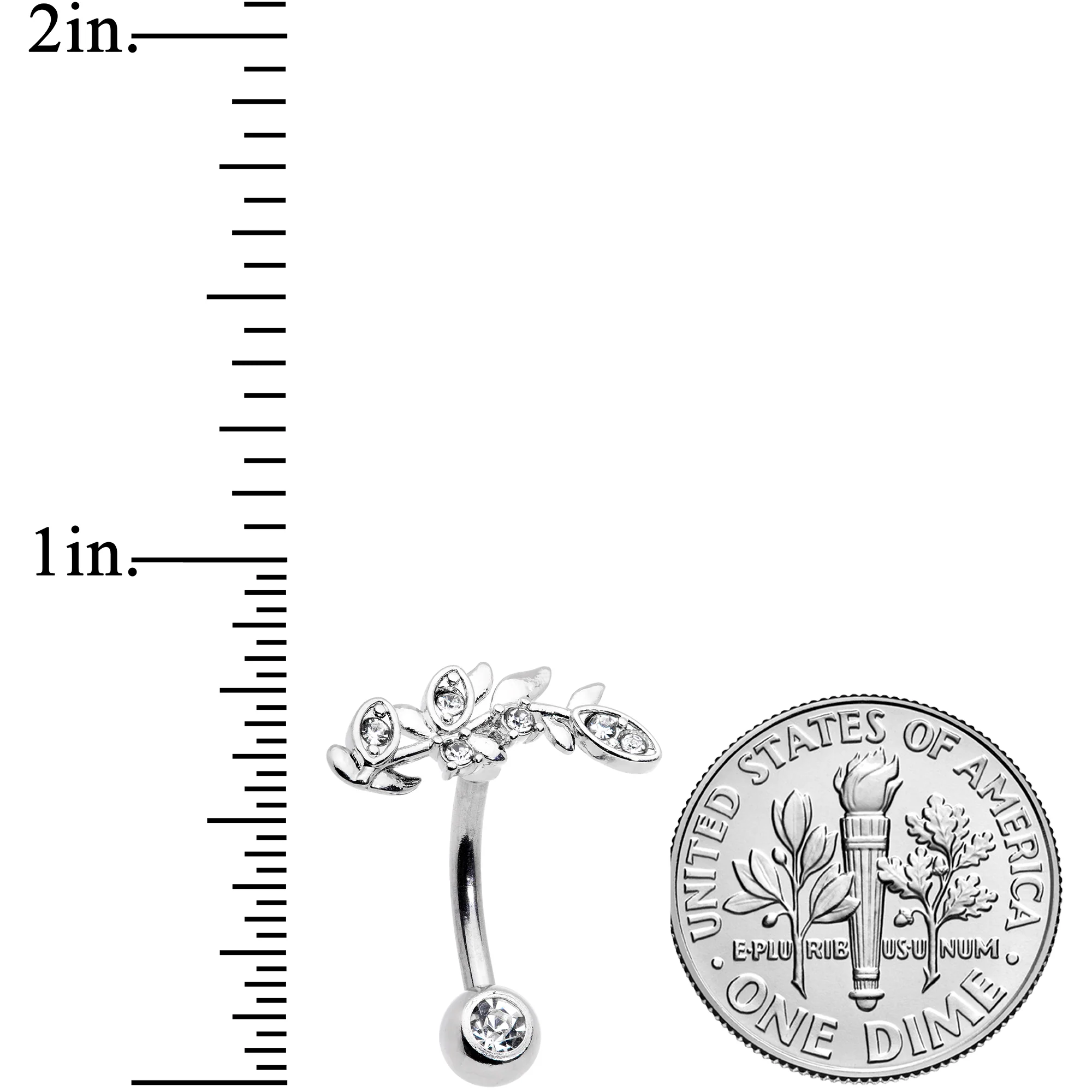 Clear Gem Branch Leaf Belly Ring - Image 2