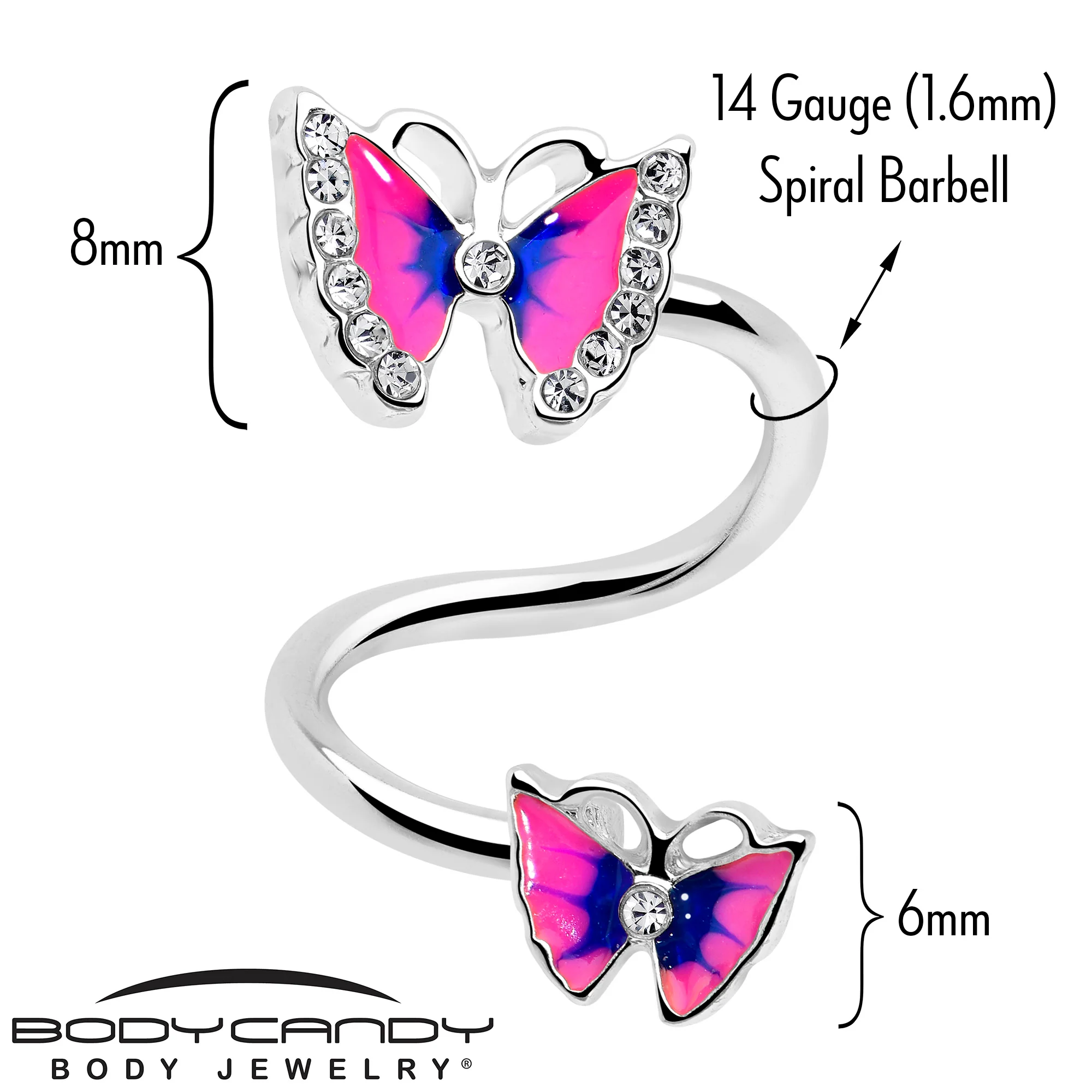 Clear Gem Butterfly Pink Blue Spiral Twister Belly Ring - Image 3