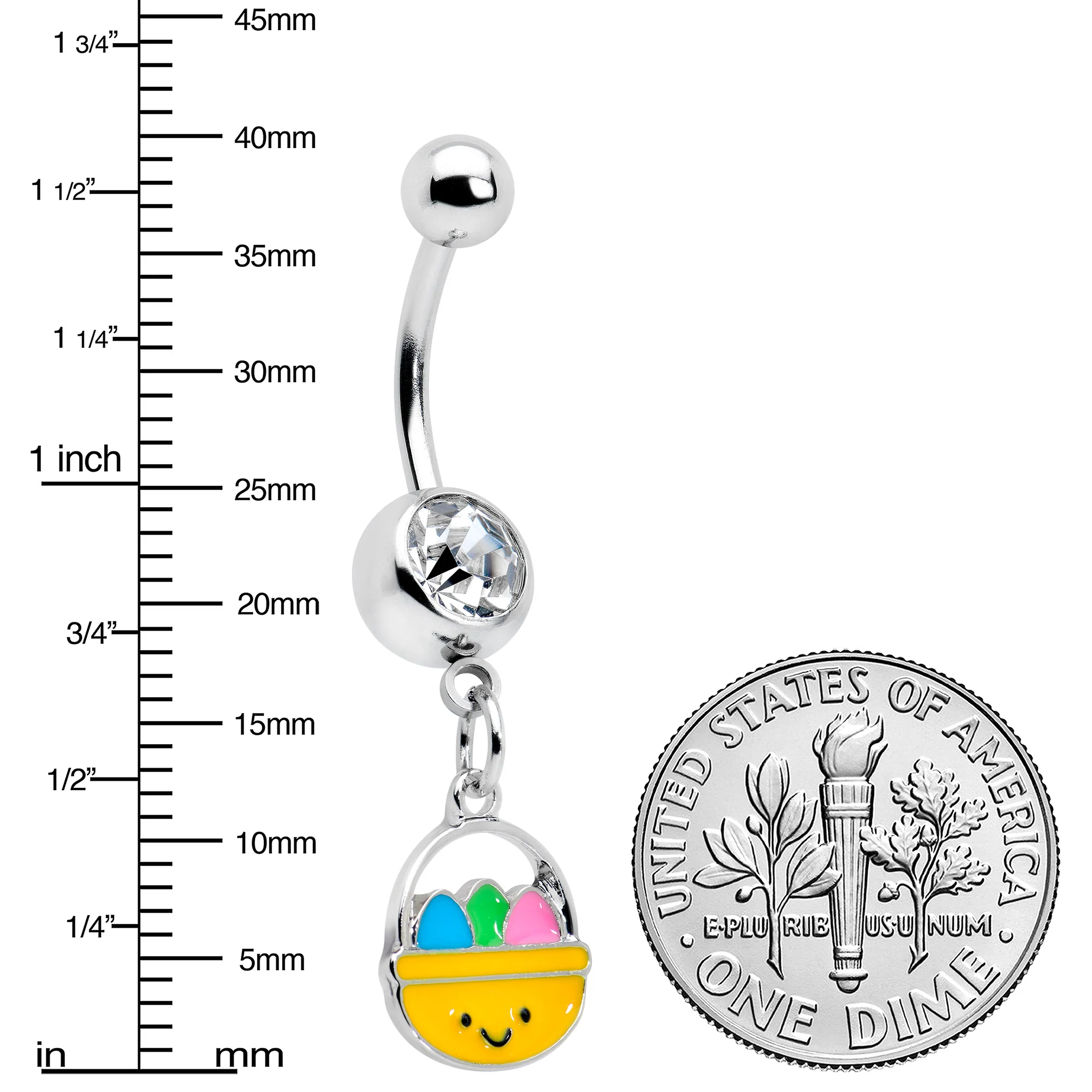 Clear Gem Celebration Easter Basket Dangle Belly Ring - Image 3