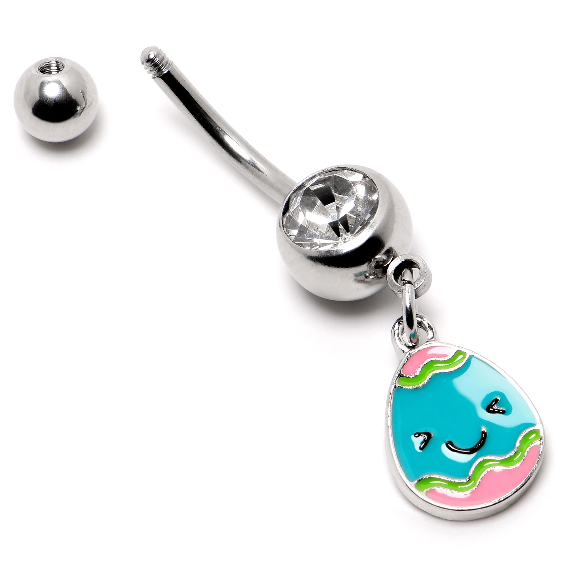 Clear Gem Celebration Easter Egg Dangle Belly Ring - Image 6