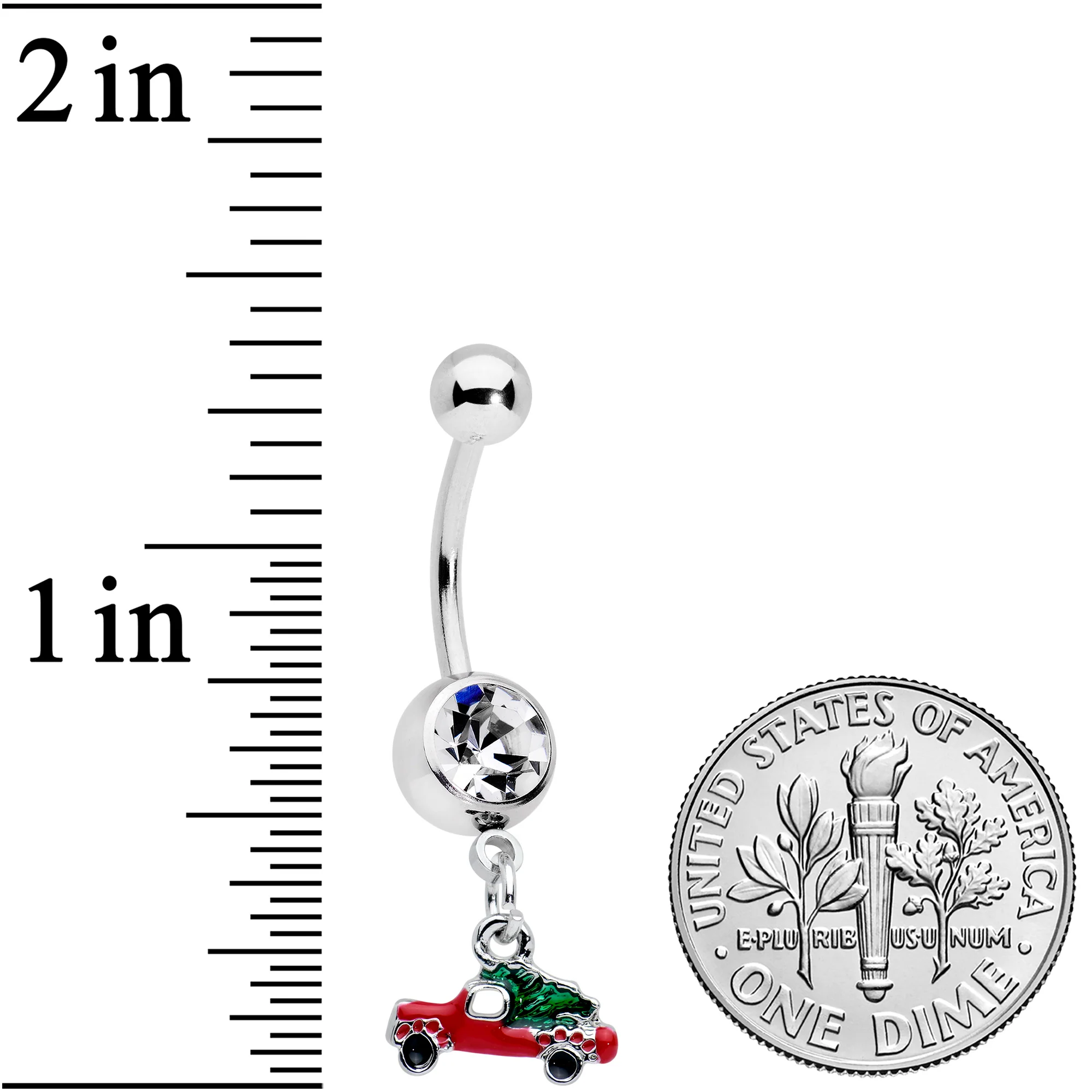 Clear Gem Christmas Tree in a Truck Dangle Belly Ring - Image 2