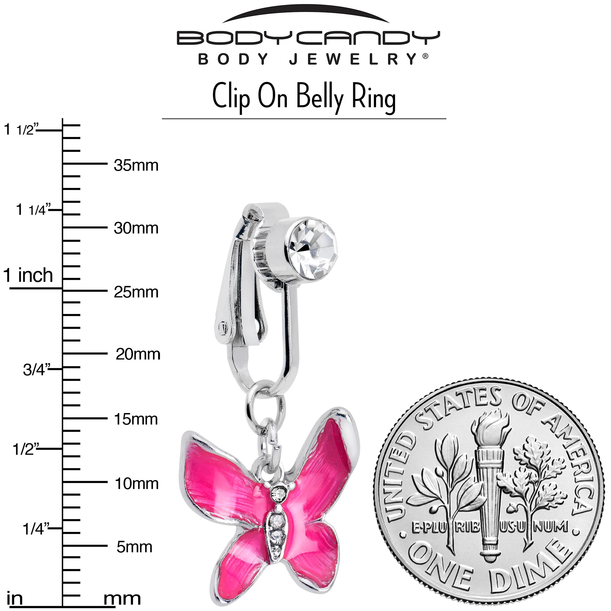 Clear Gem Chunky Butterfly Pink Clip On Fake Belly Ring - Image 4