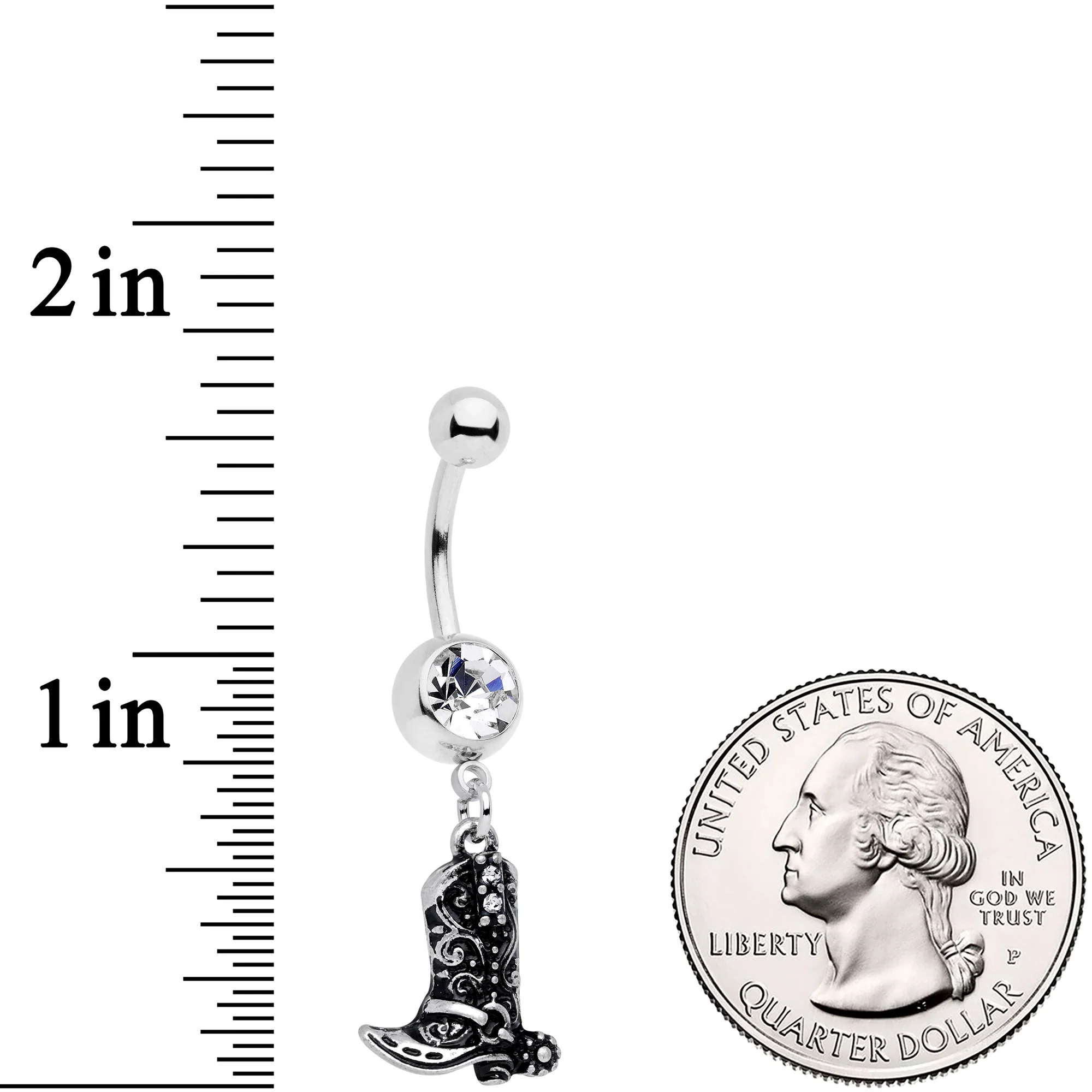 Clear Gem Cowboy Boot Dangle Belly Ring - Image 2