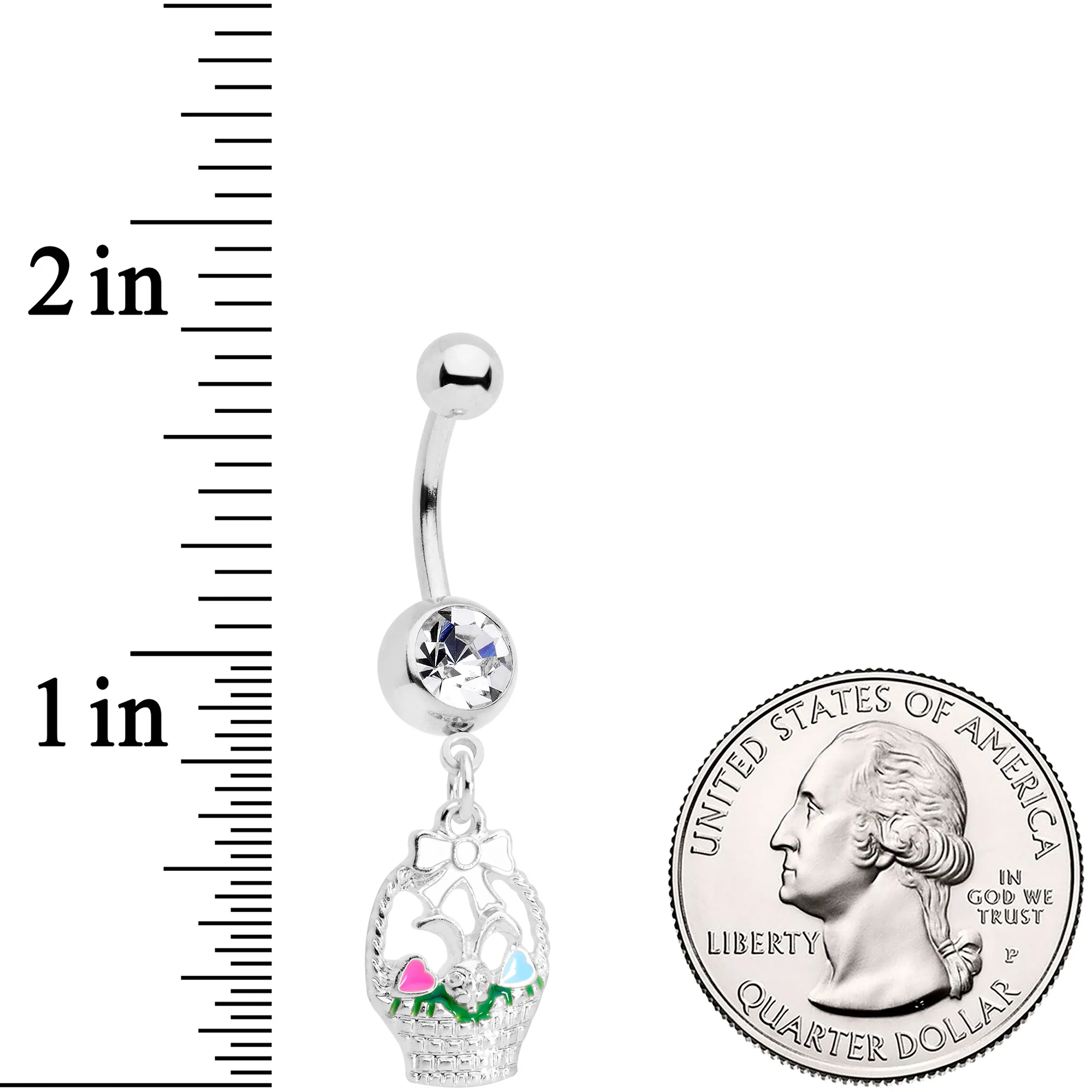 Clear Gem Easter Basket Dangle Belly Ring - Image 2