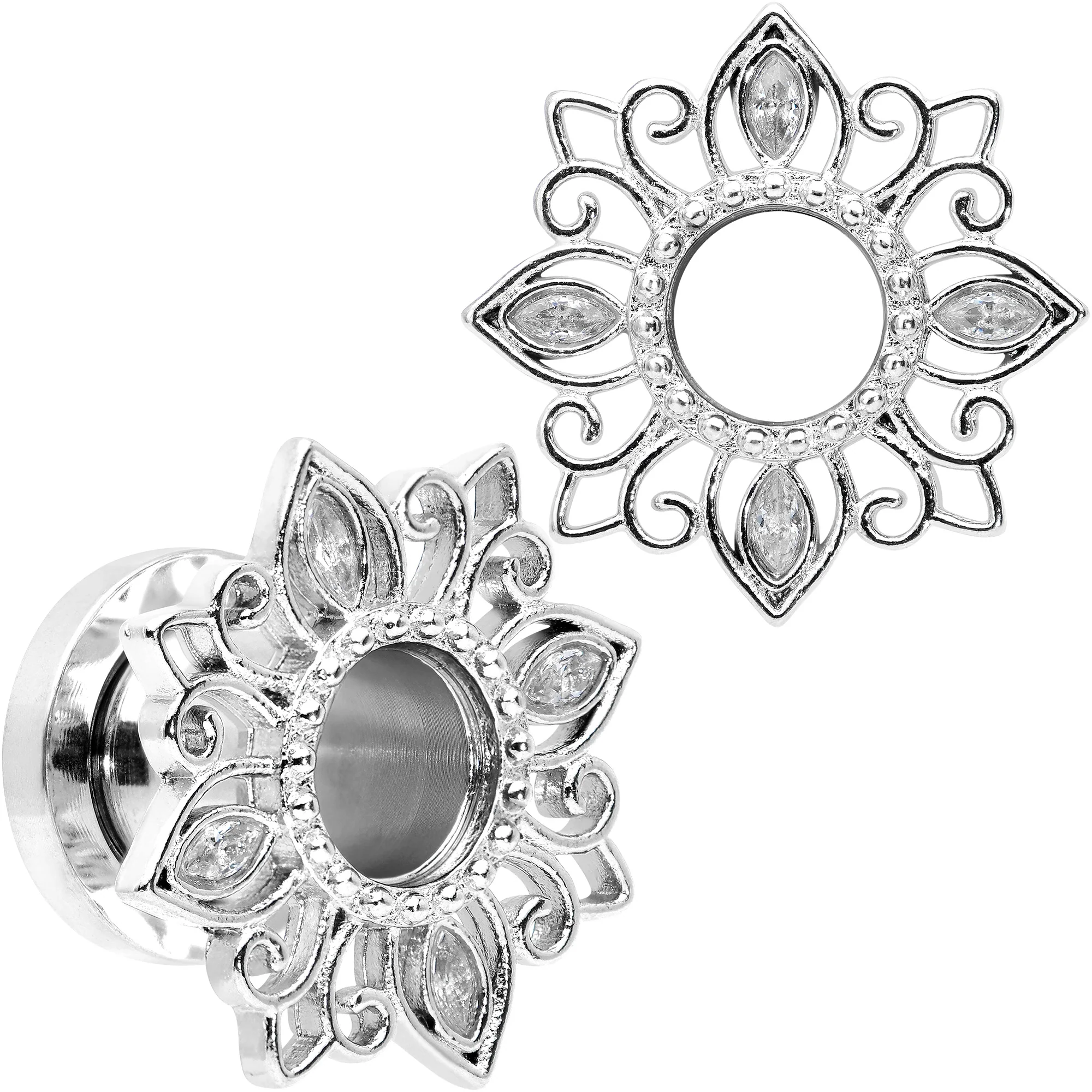 Clear Gem Floral Lotus Screw Fit Tunnel Plug Set - Image 7