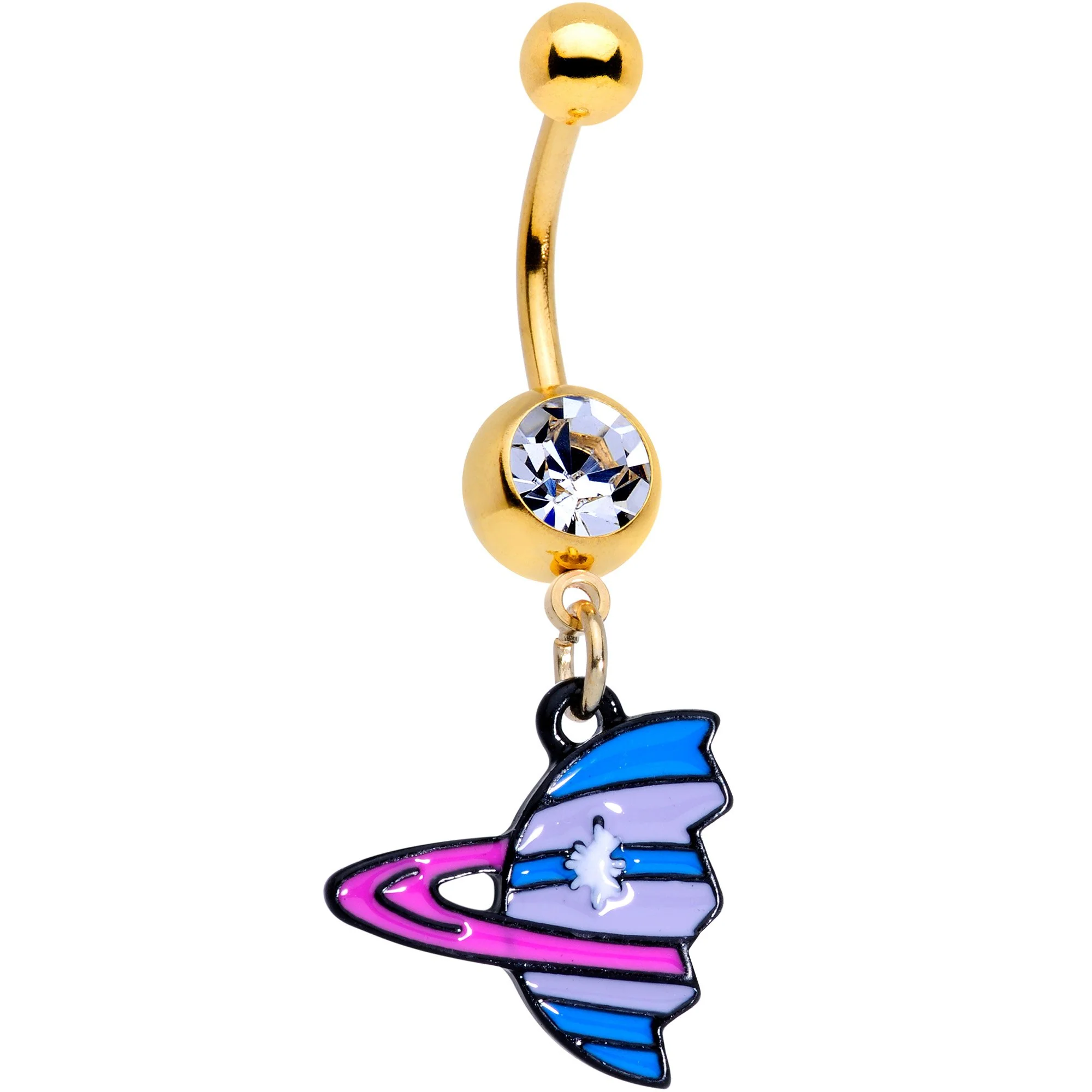 Clear Gem Gold PVD BFF Planet Best Friend Dangle Belly Ring Set of 2 - Image 3