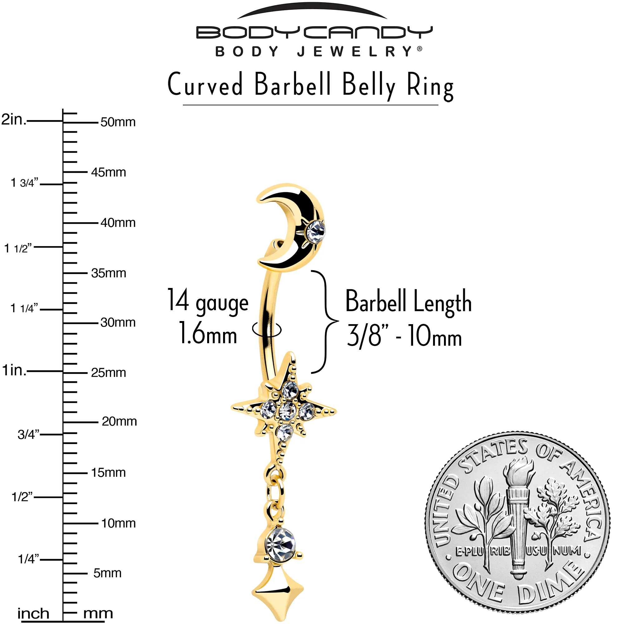 Clear Gem Gold Tone Celestial Glam Dangle Double Mount Belly Ring - Image 5