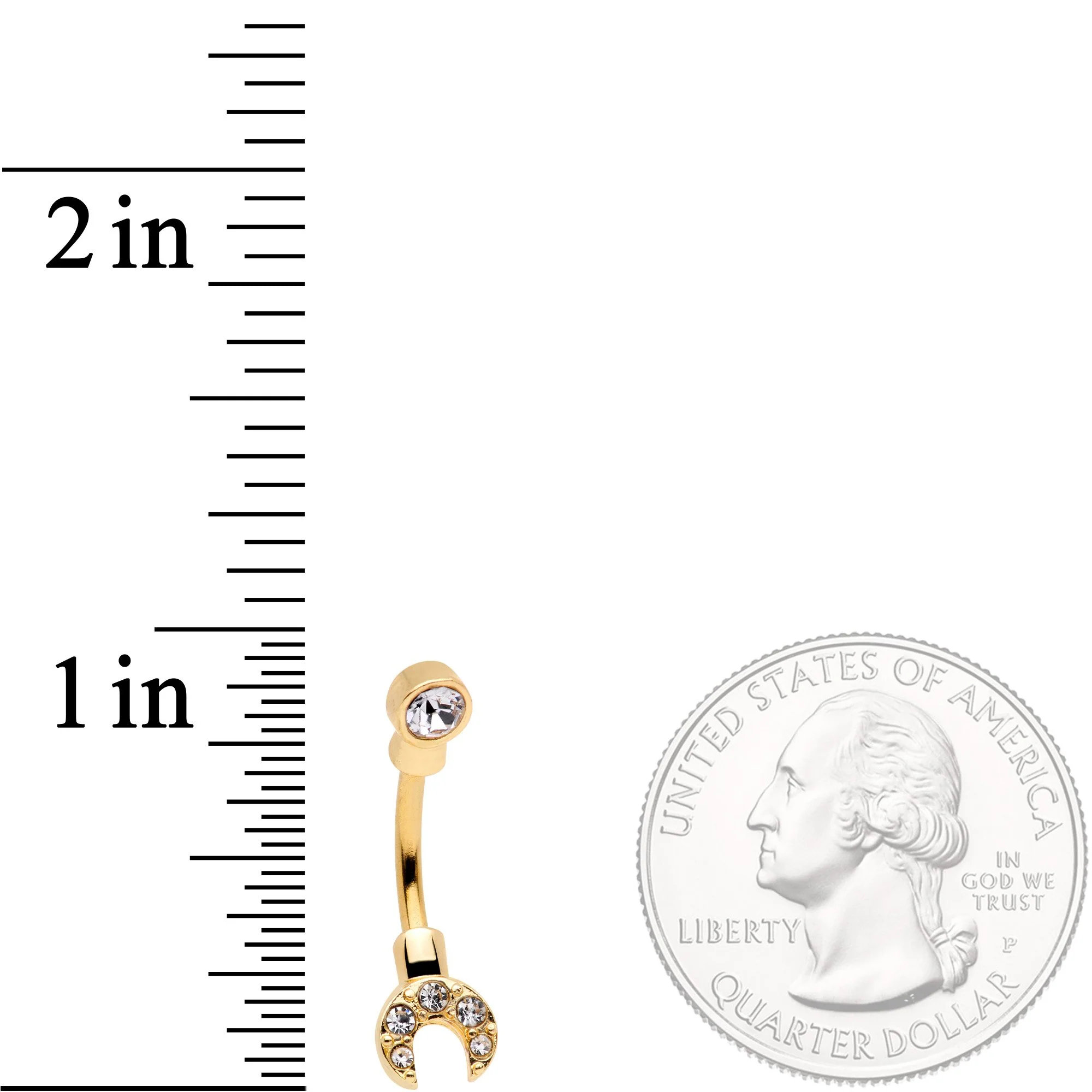 Clear Gem Gold Tone Crescent Wrench Double Mount Belly Ring - Image 2