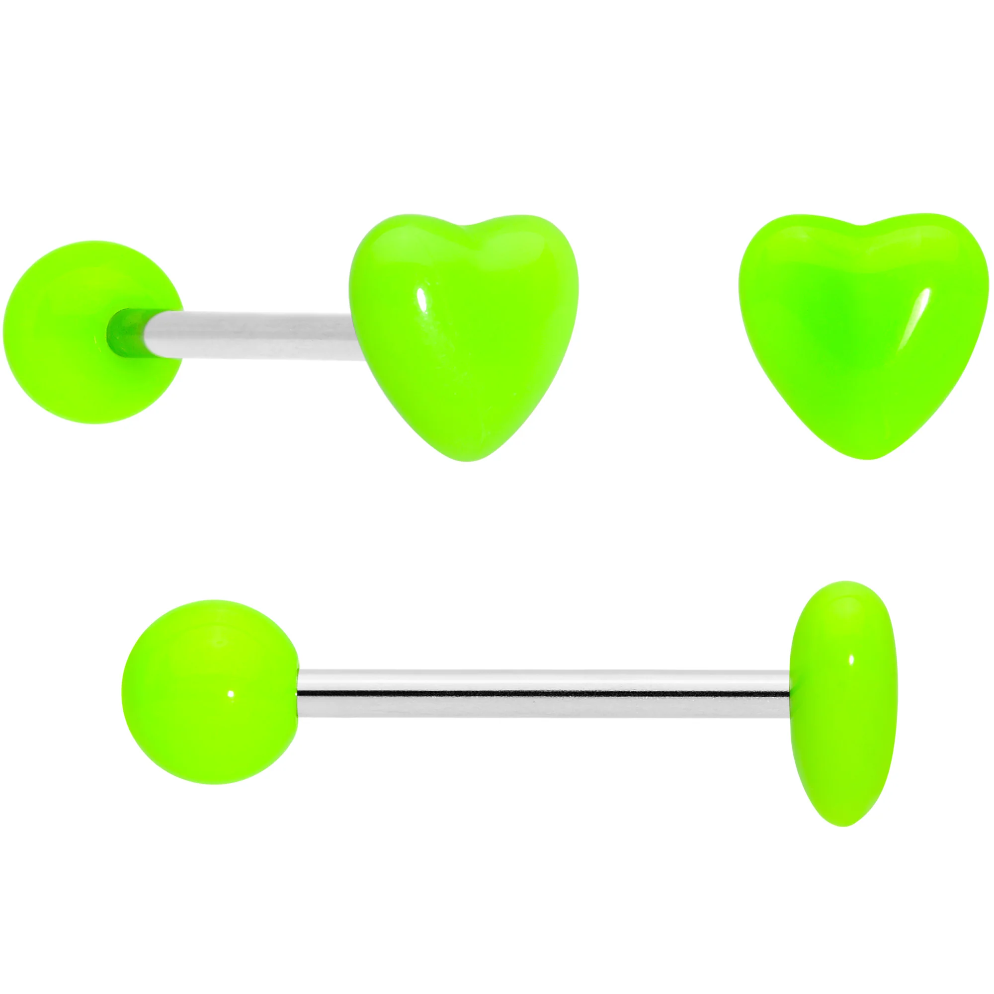 Clear Gem Gold Tone Heart Rainbow Matte Barbell Tongue Ring Set of 4 - Image 3