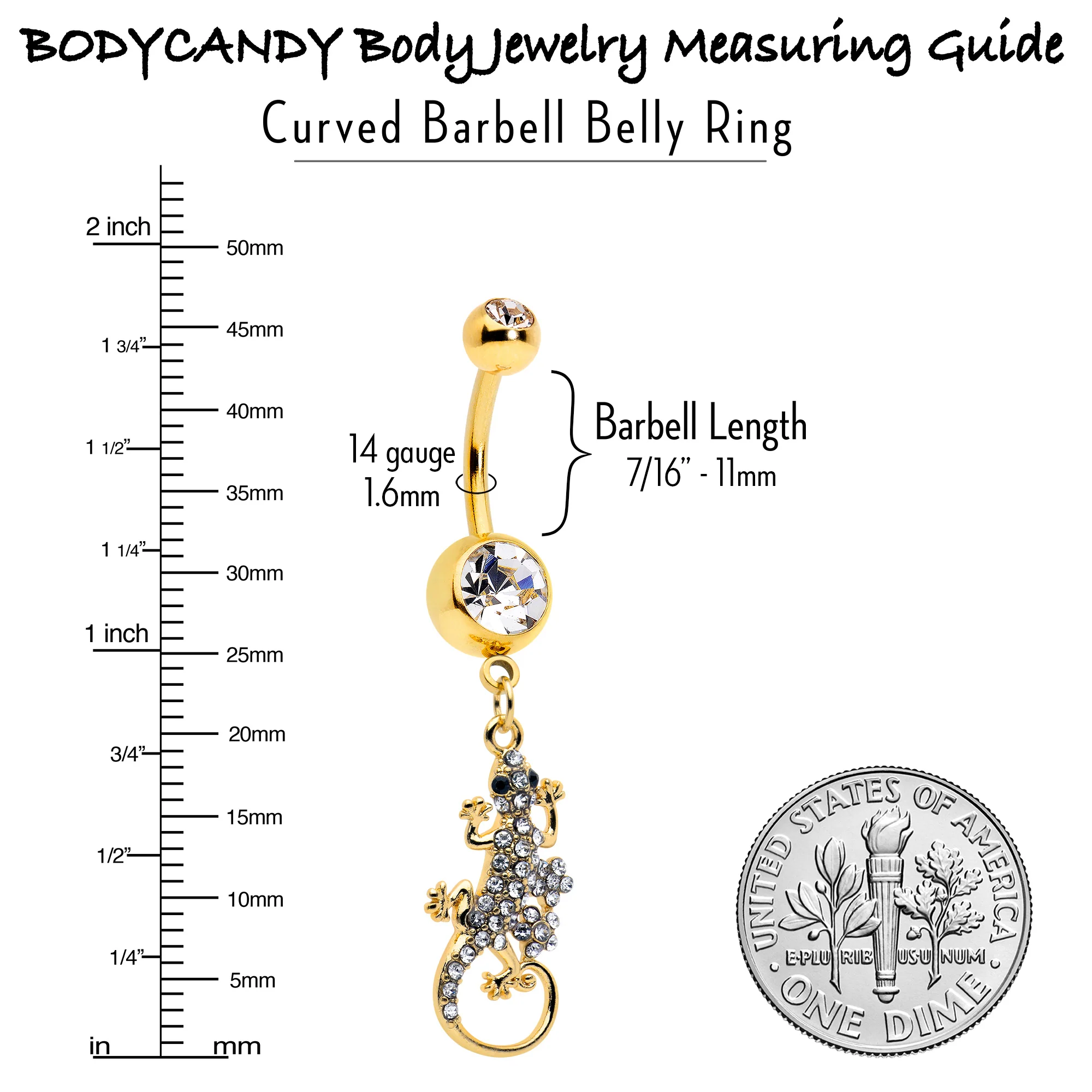 Clear Gem Gold Tone Luscious Lizard Dangle Belly Ring - Image 6