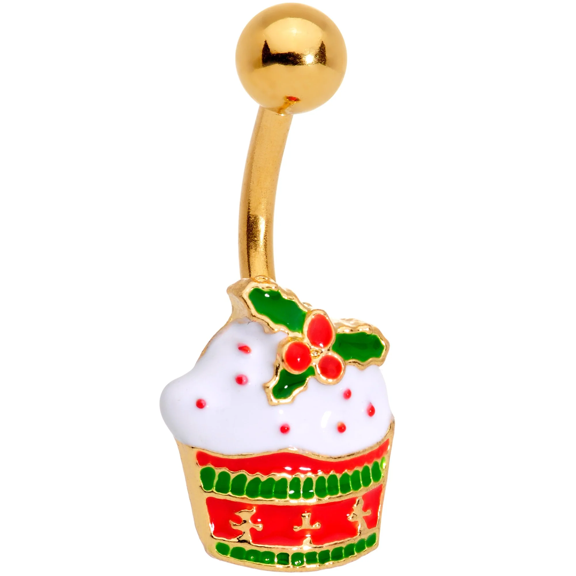 Clear Gem Gold Tone Red Holiday Cupcake Belly Ring Set of 4 - Image 2