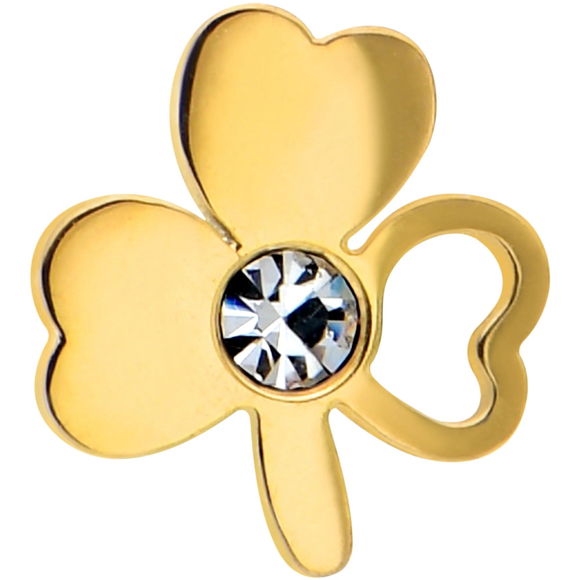 Clear Gem Gold Tone Shamrock St Patricks Day Barbell Tongue Ring - Image 2