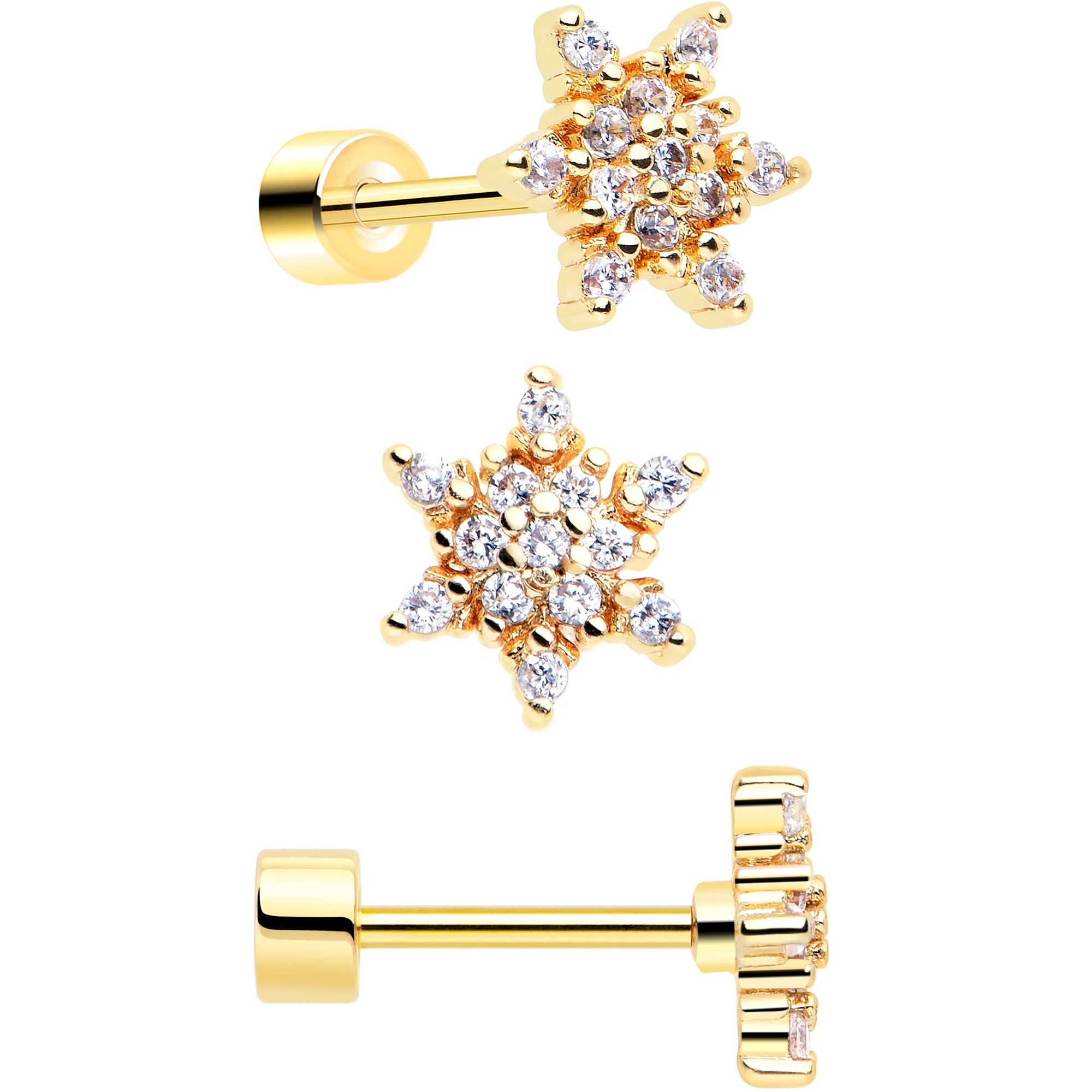 Clear Gem Gold Tone Stocking Christmas Gift Flat Back Earring Set of 6 - Image 4