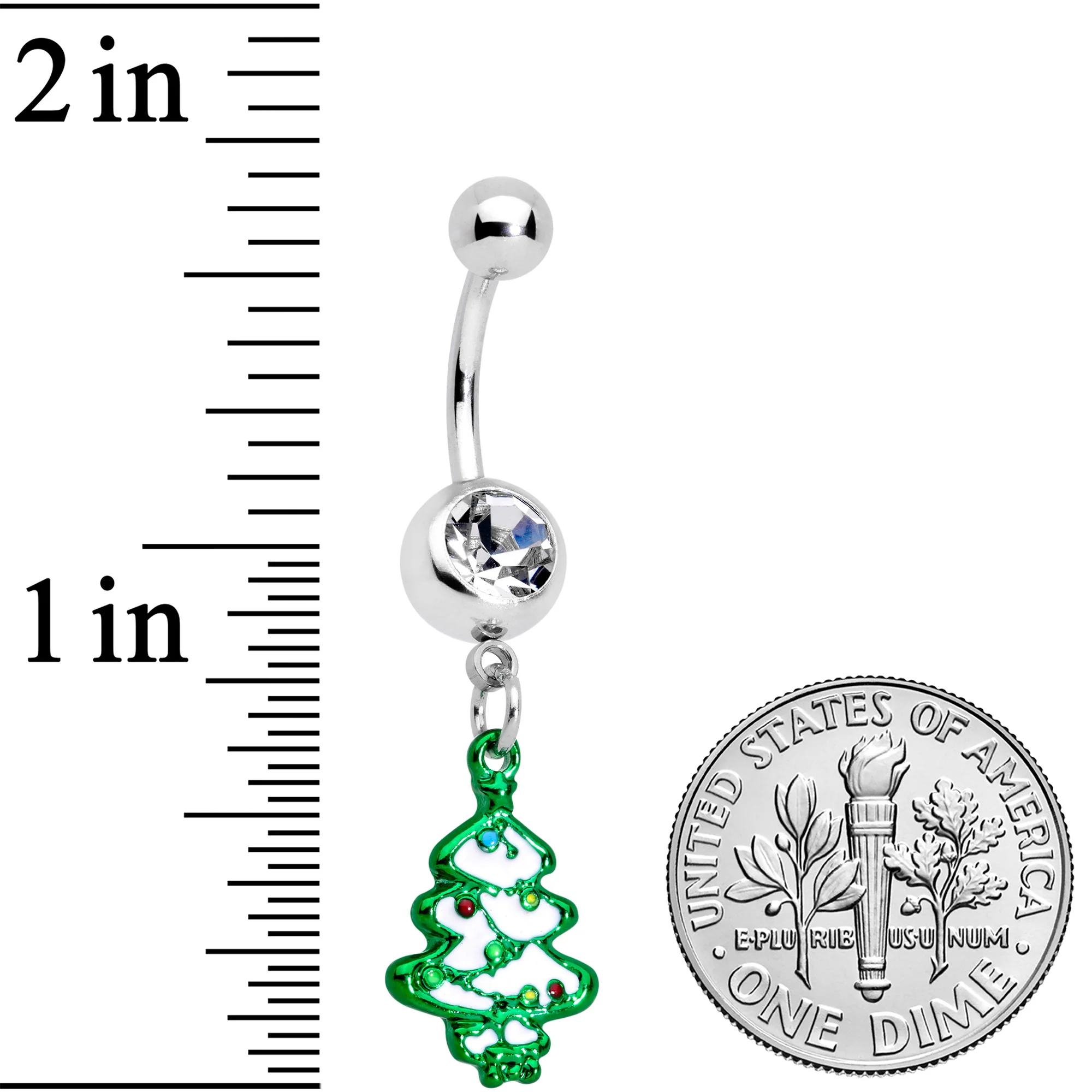 Clear Gem Gold Tone Tree Stocking Christmas Dangle Belly Ring Set of 3 - Image 5