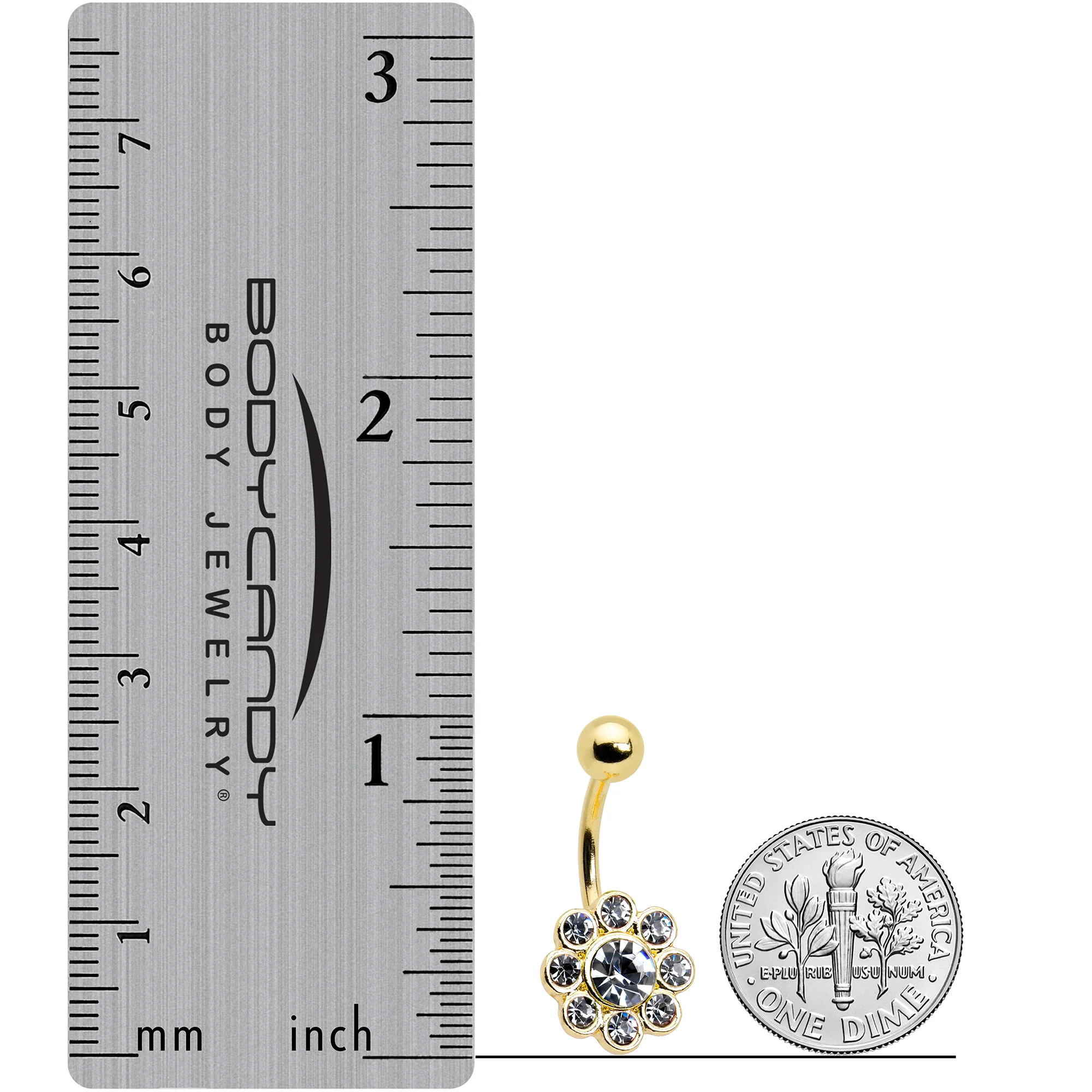 Clear Gem Gold Tone Whimsy Flower Belly Ring - Image 4