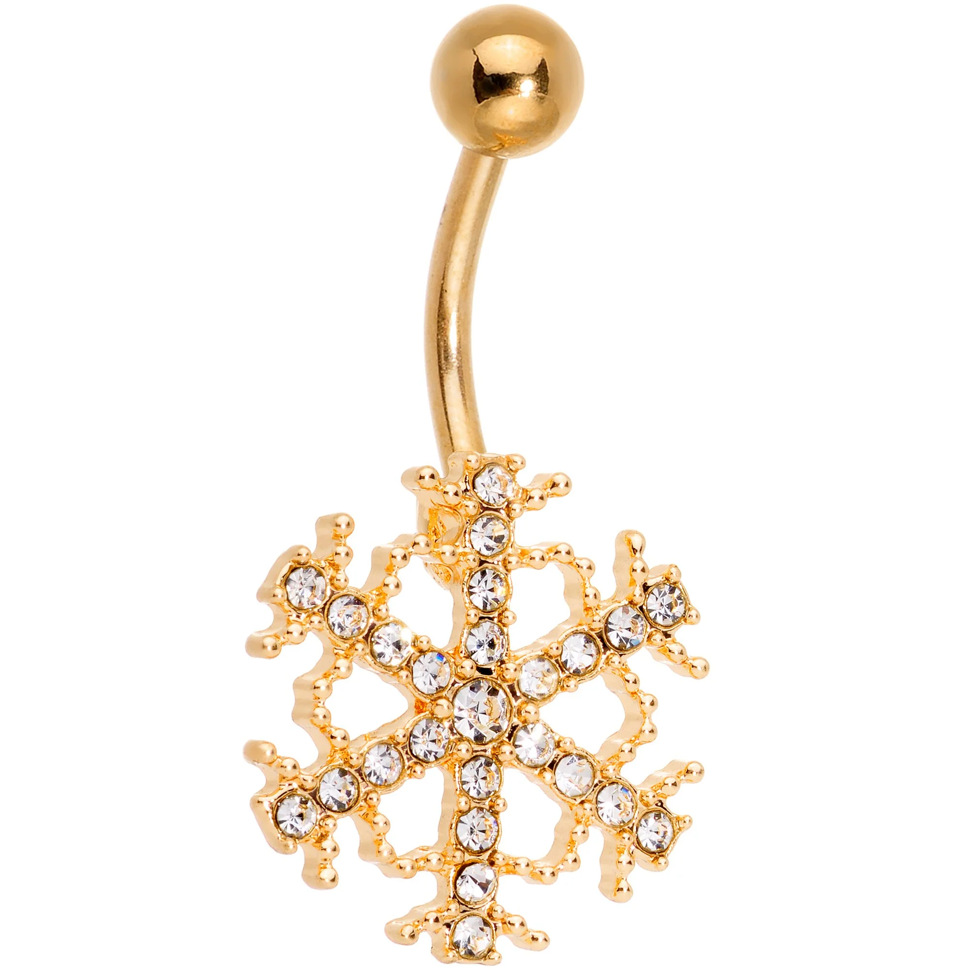 Clear Gem Gold Tone Winter Snowflake Belly Ring Set of 4 - Image 2