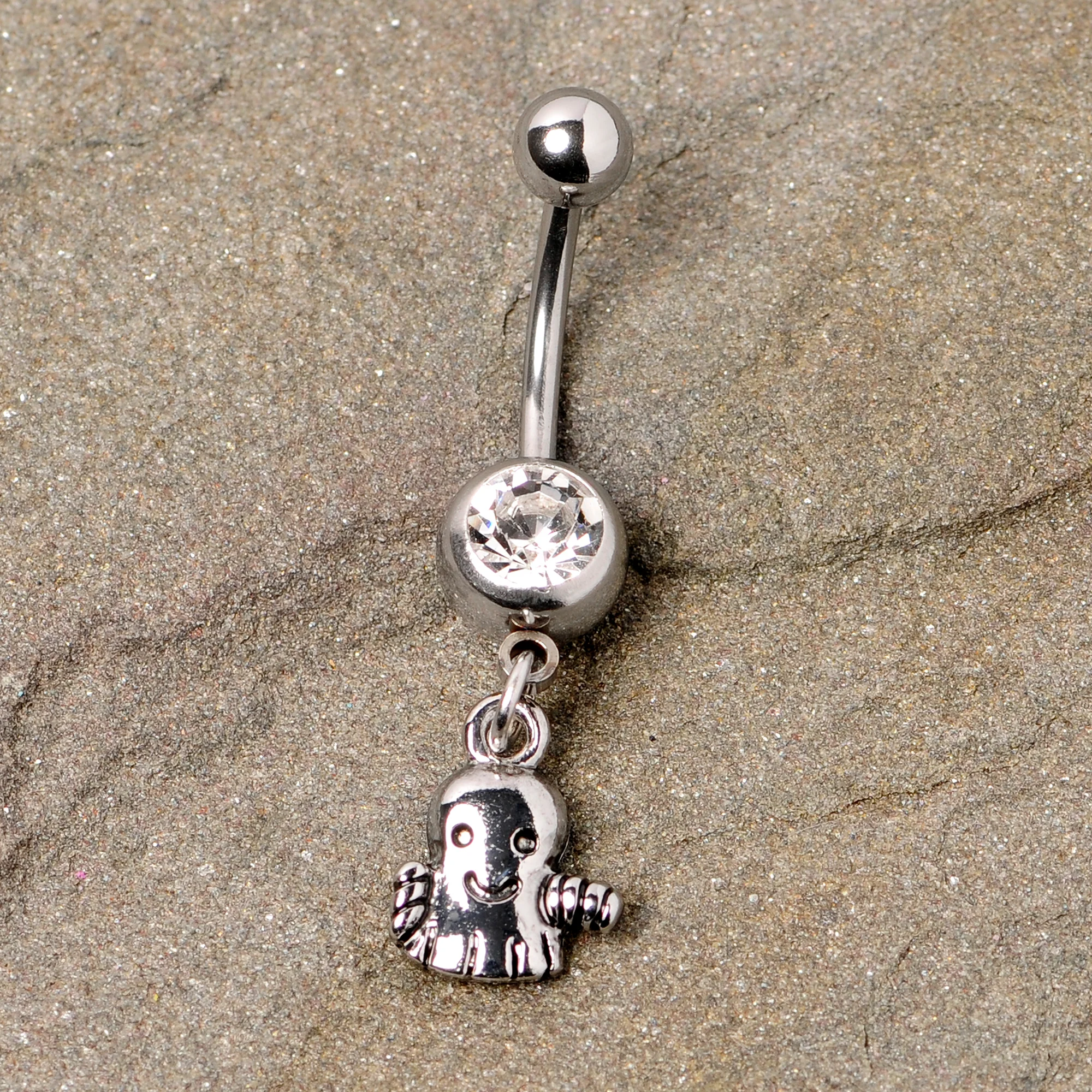 Clear Gem Happy Ghost Halloween Dangle Belly Ring - Image 2