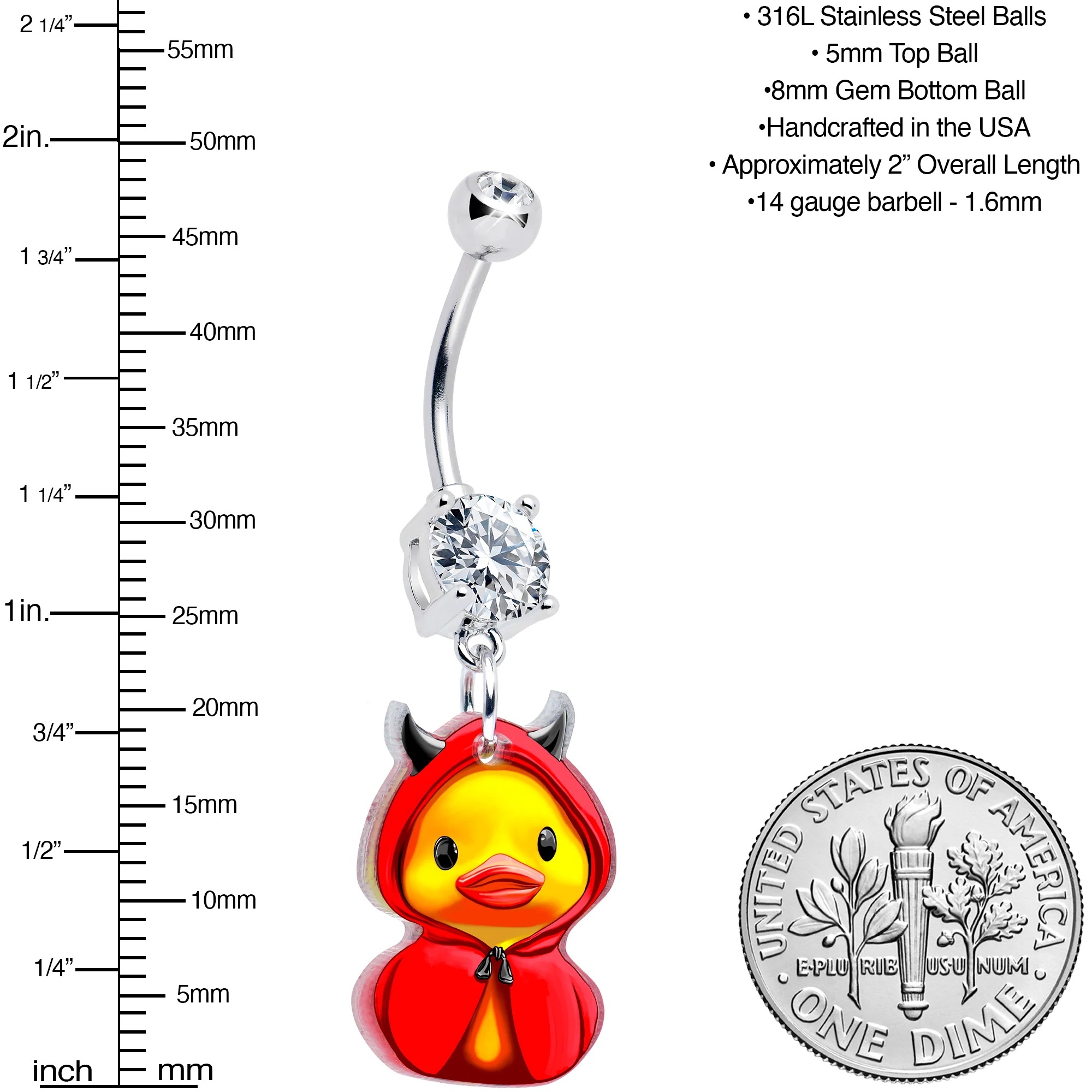 Clear Gem Hot Litle Devil Duck Dangle Belly Ring by Onyx O - Image 3