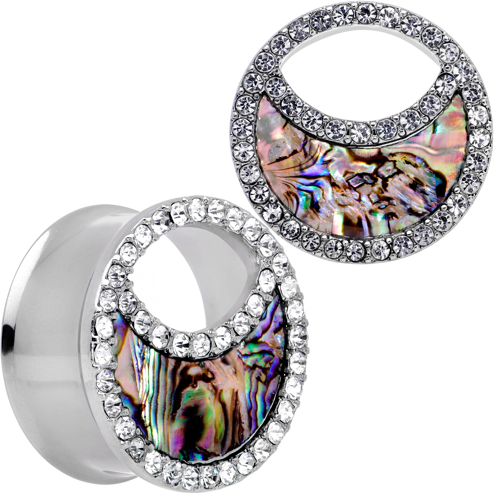 Clear Gem Iridescent Crescent Moon Tunnel Plug Set - Image 2