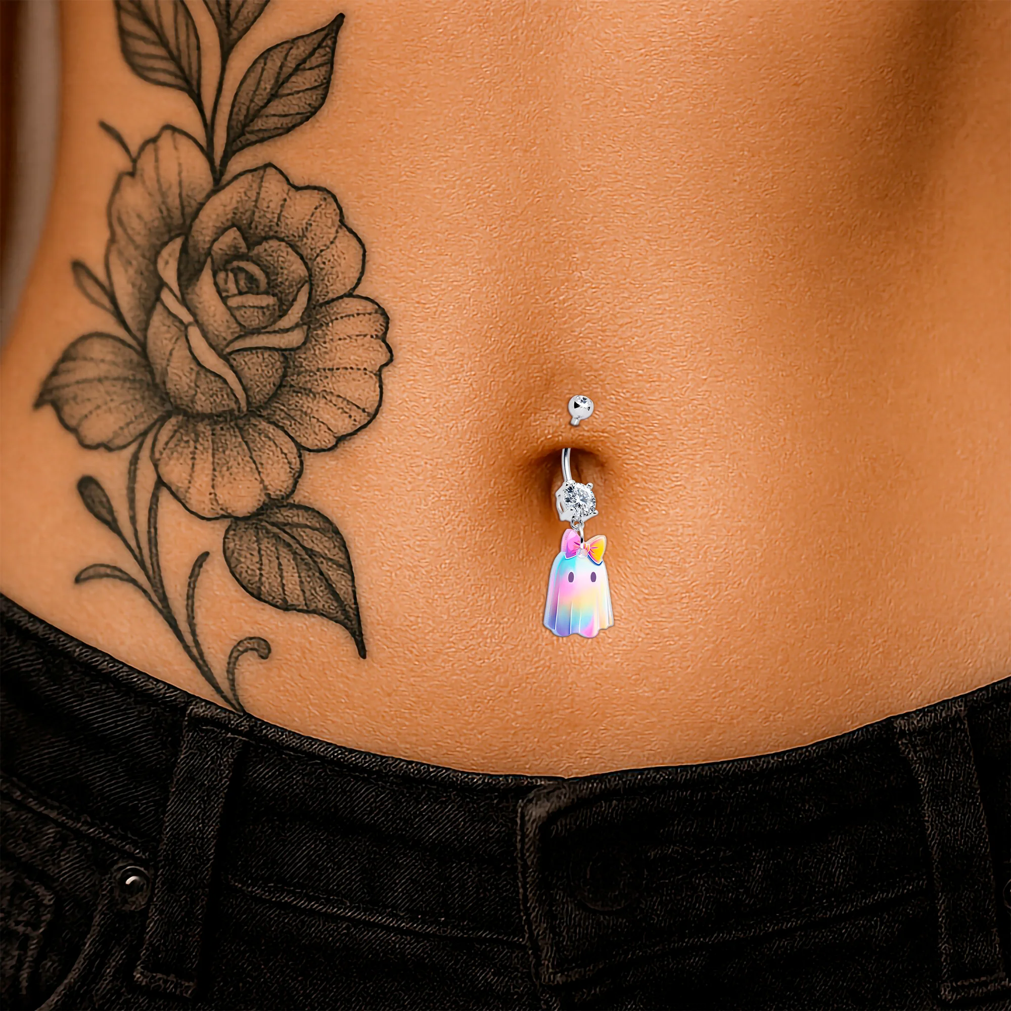 Clear Gem Iridescent Ghost Girl Dangle Belly Ring by Onyx O - Image 2