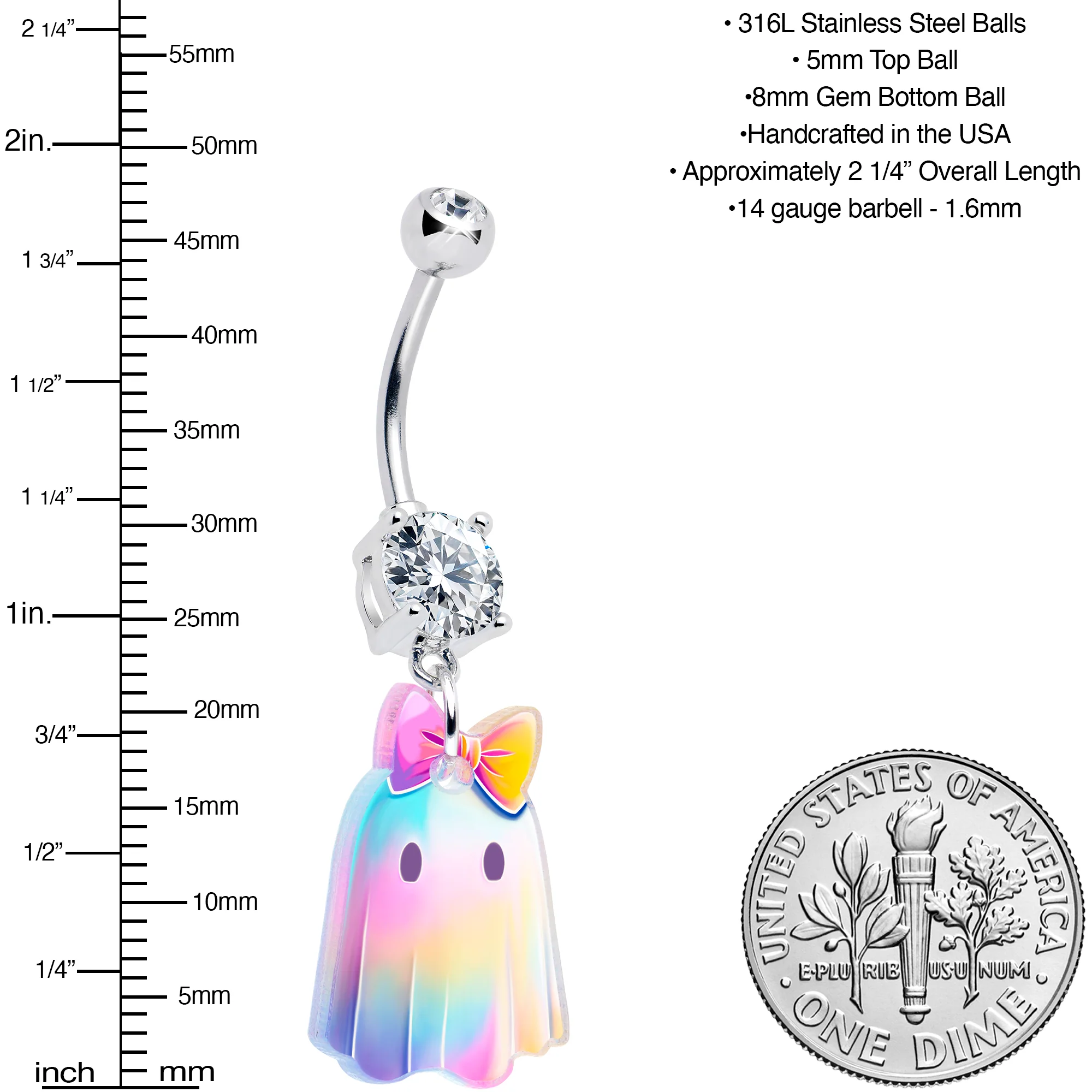 Clear Gem Iridescent Ghost Girl Dangle Belly Ring by Onyx O - Image 3